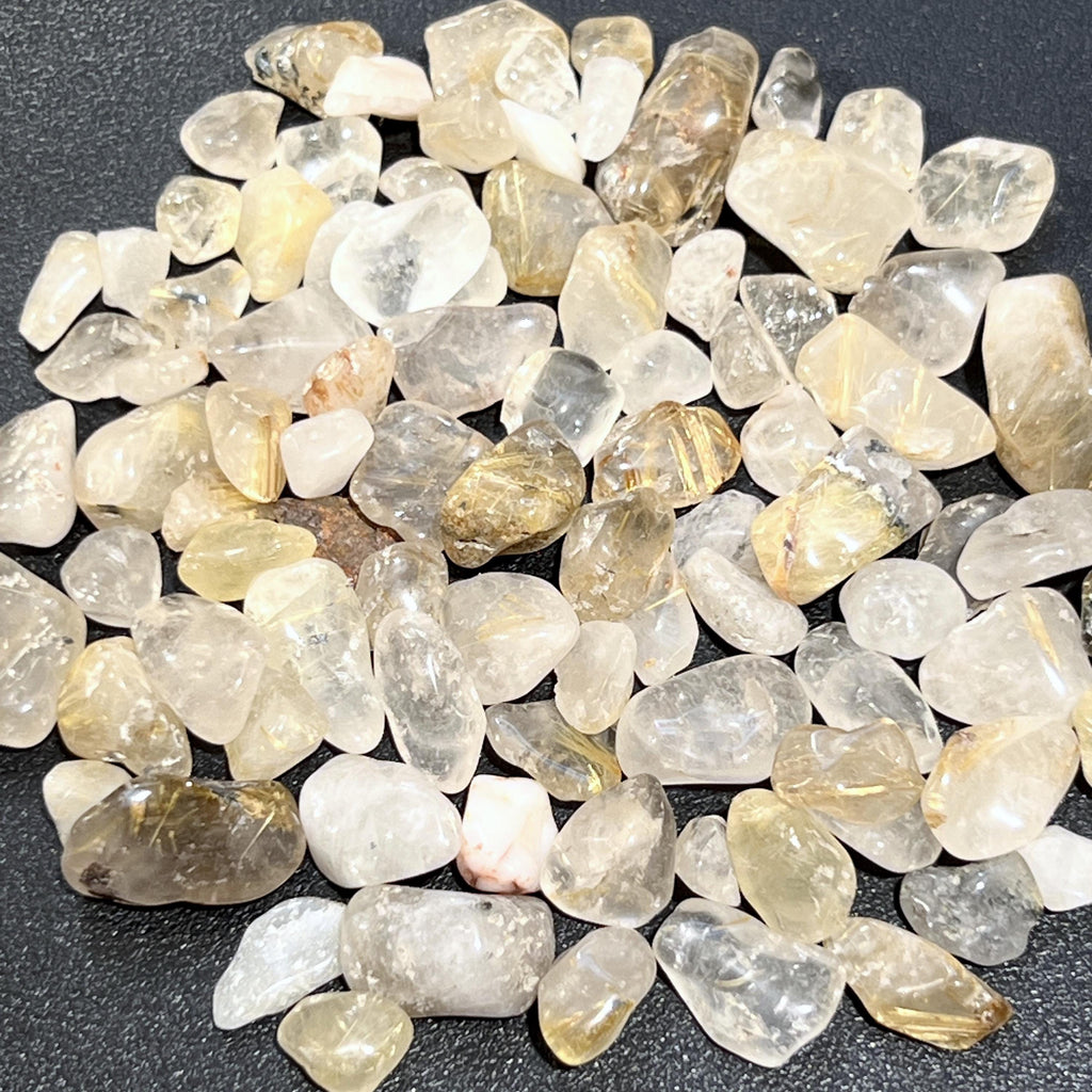 Small Gold Rutilated Quartz Crystal Tumbled Stones (By The Ounce or Pound) Amazing Crystals