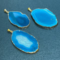 Teal Agate Slice Pendant (Gold Plated Edges) Amazing Crystals