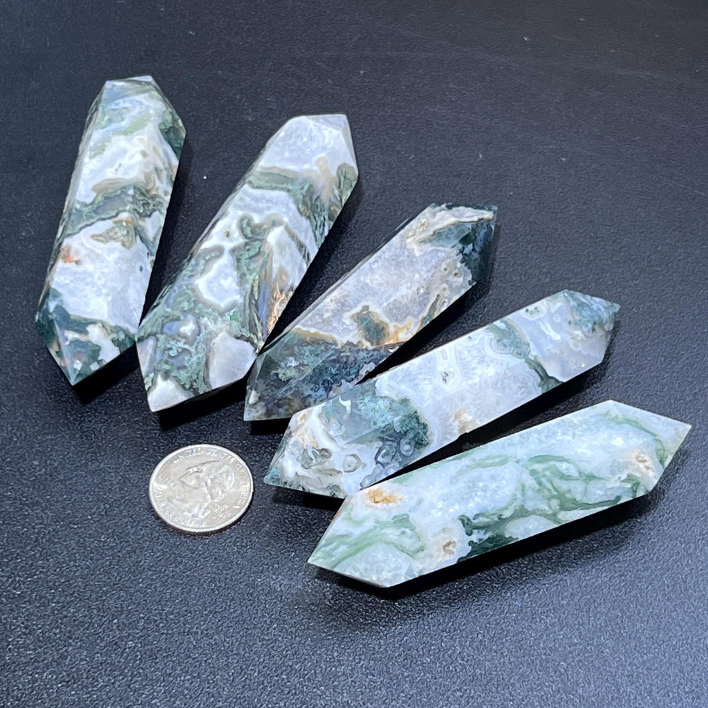 Large Moss Agate Double Point Crystal Carving Amazing Crystals