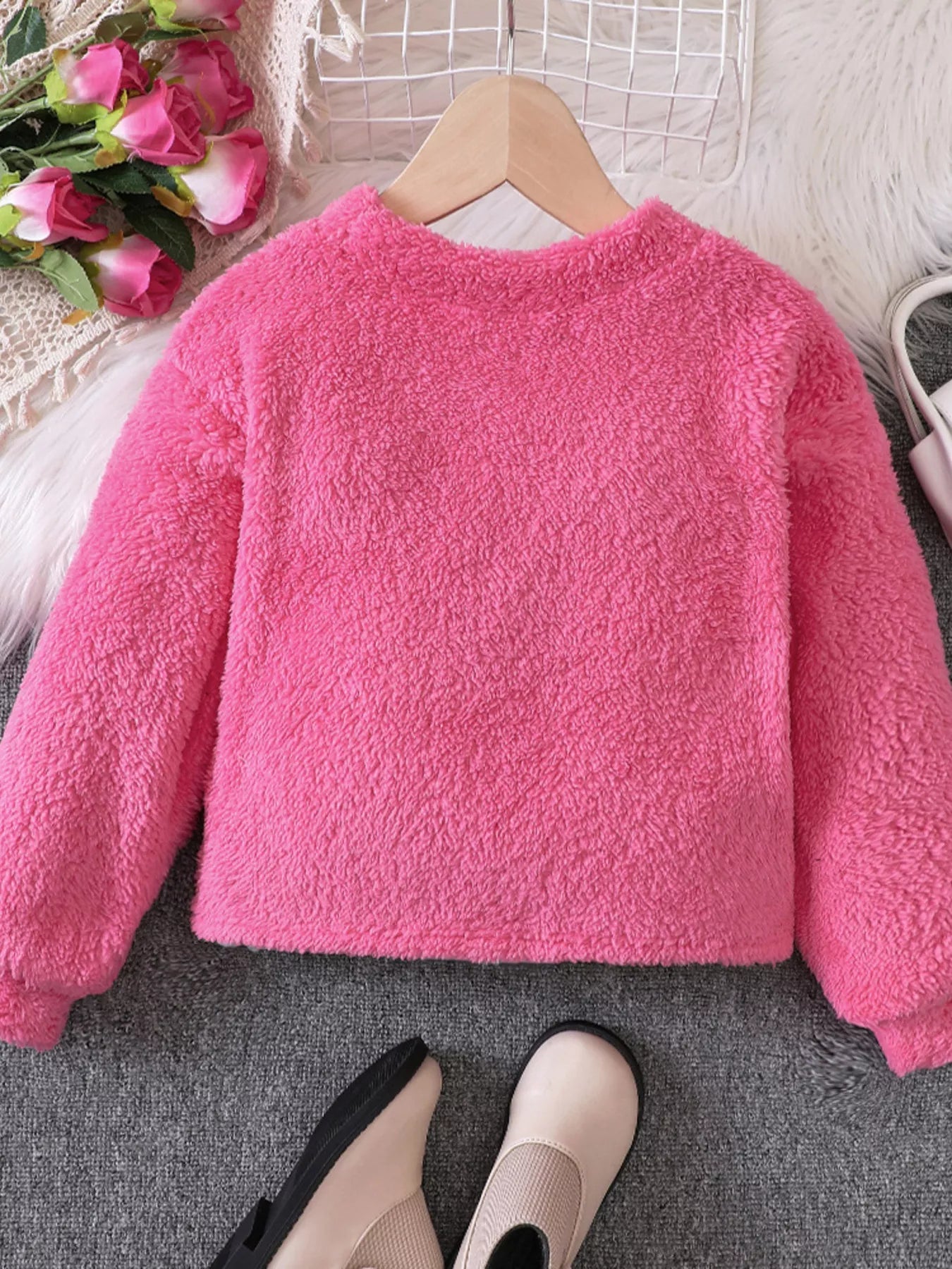 Toddler Girls Love Round Neck Fuzzy Sweatshirt NicholesGifts