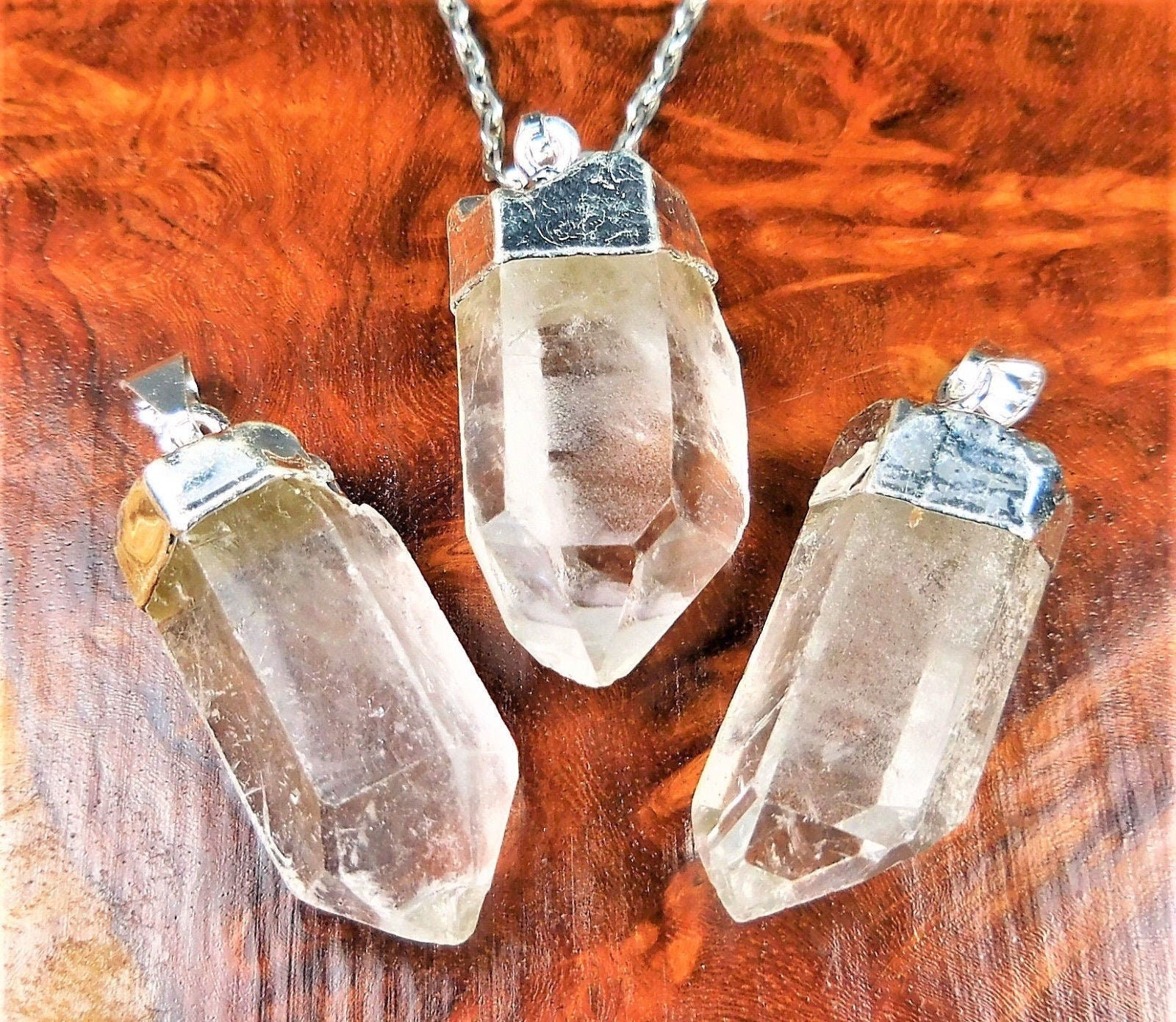 Quartz Crystal Point Pendant (Silver Plated) Gemstone Jewelry Necklace Charm Supply Amazing Crystals