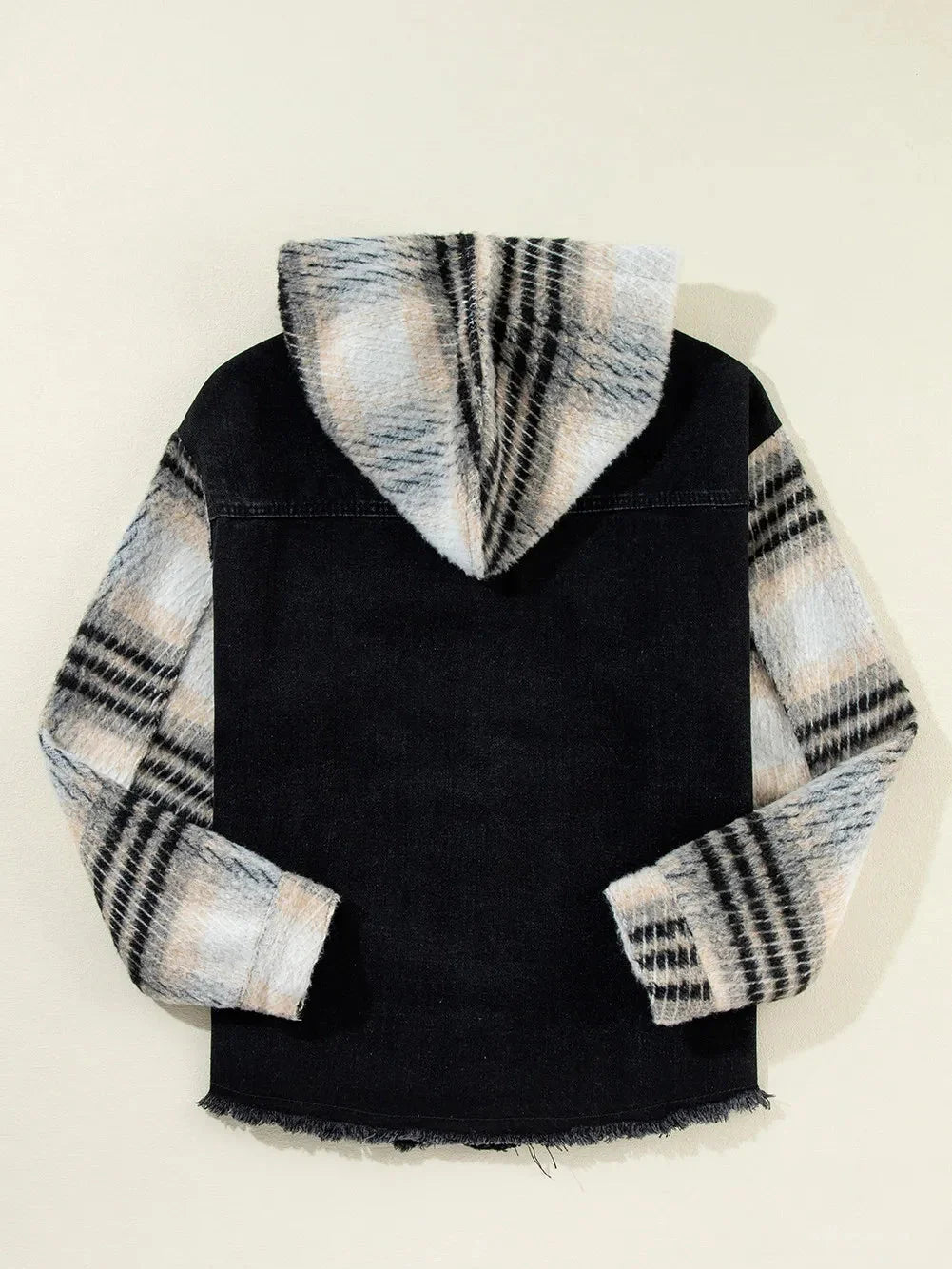 Drawstring Raw Hem Button Up Hooded Denim Jacket NicholesGifts