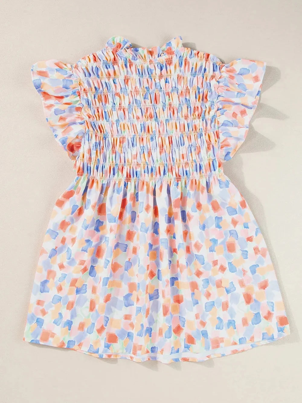 Women Ruffled Printed Notched Cap Sleeve Blouse NicholesGifts