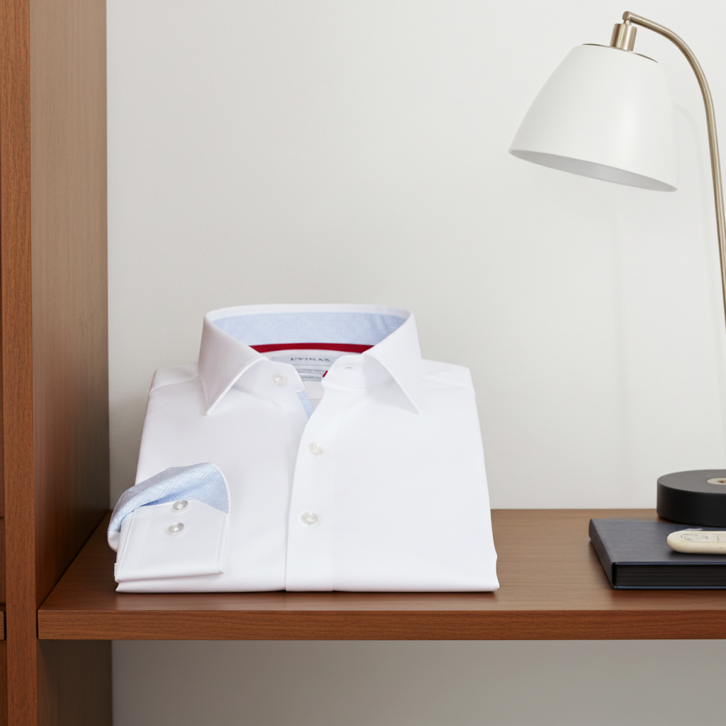Kenneth// Cotton Knit-Stretch Button-Up Shirt With Contrast Details // White // Tailored Fit (Fitted) LEVINAS® Official