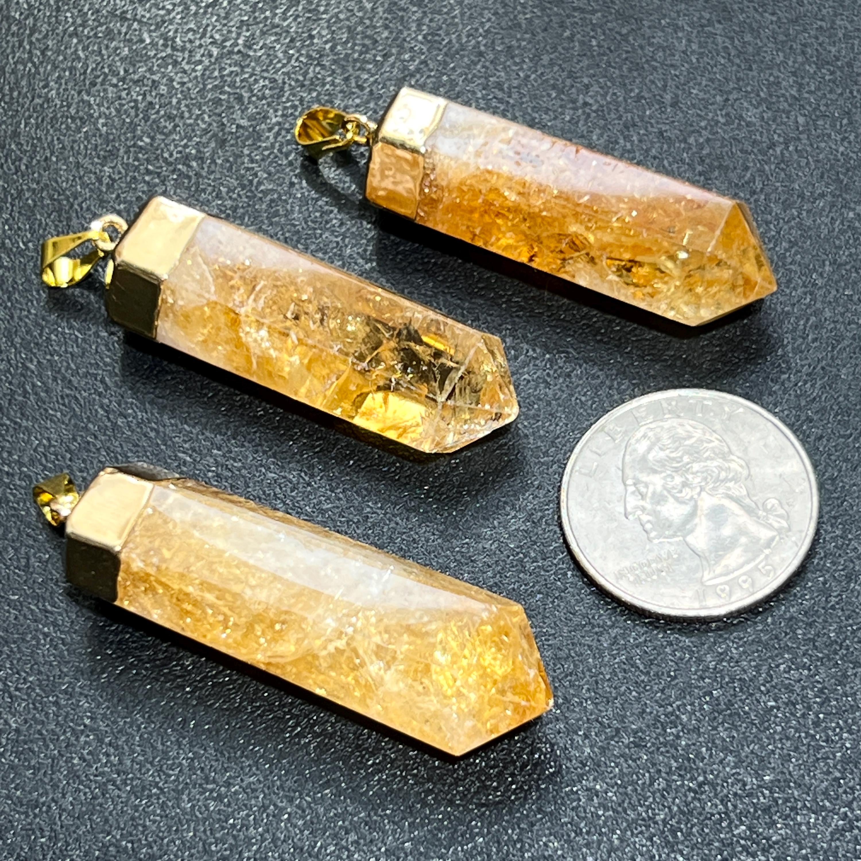 Citrine Crystal Faceted Point Pendant (Gold Plated) Amazing Crystals