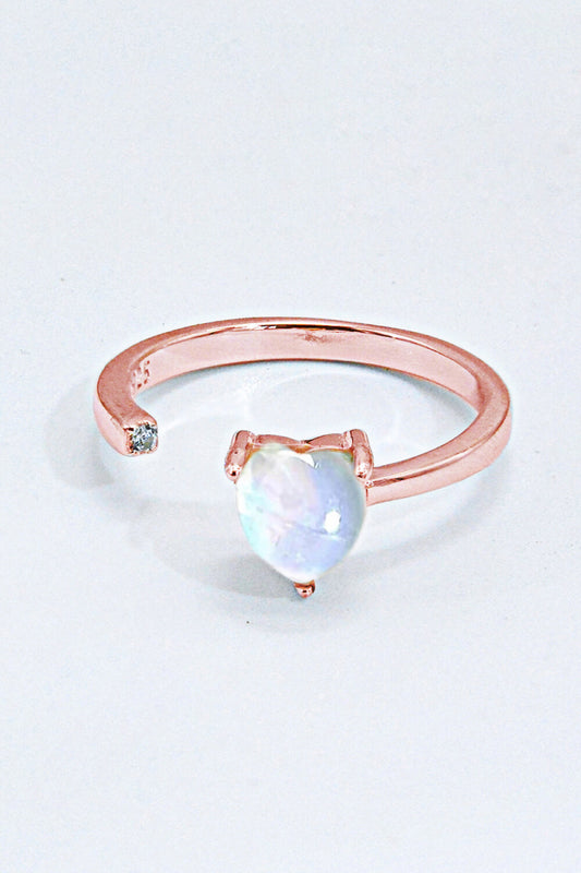 Inlaid Moonstone Heart Adjustable Open Ring