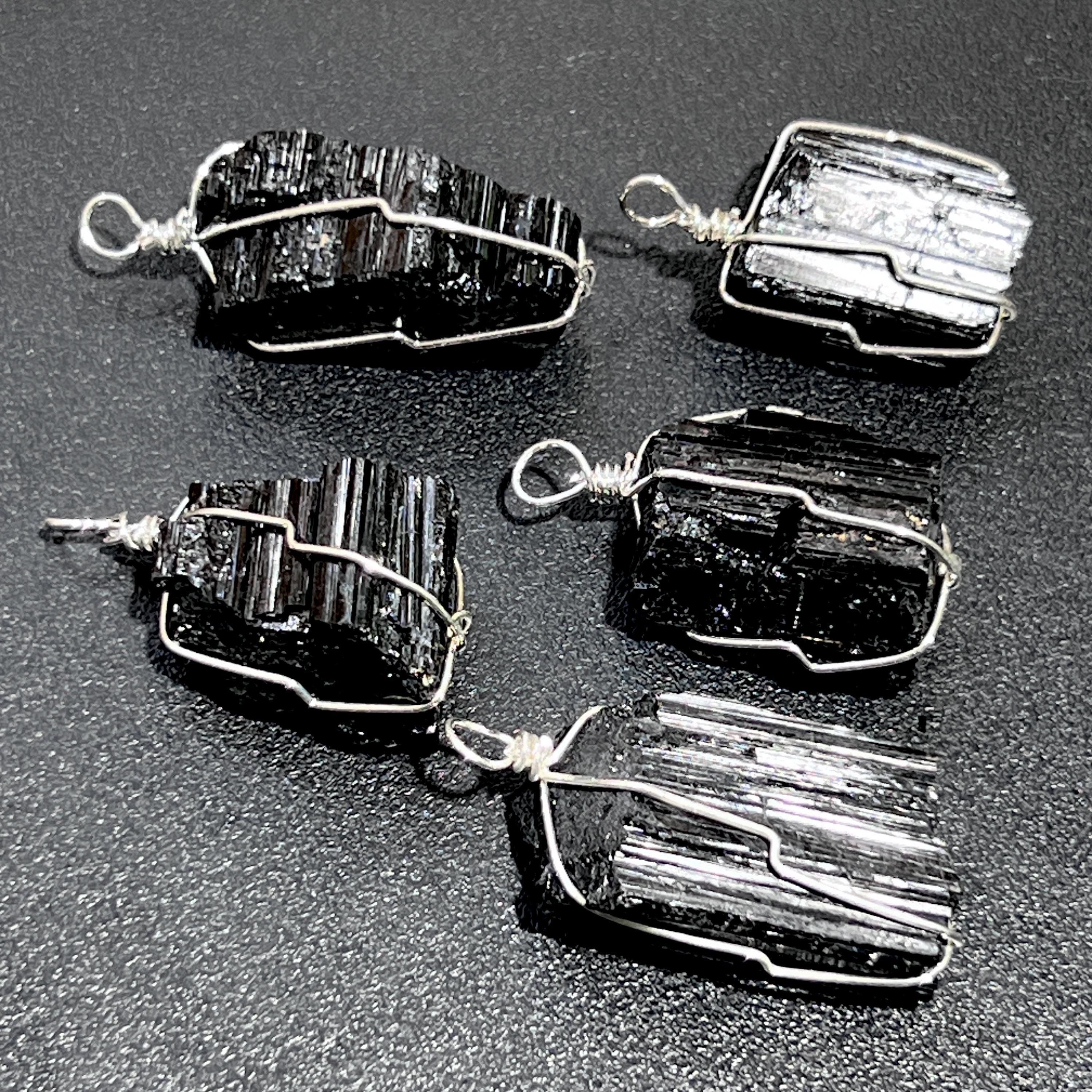 Raw Black Tourmaline Crystal Pendant (Silver Plated Wire Wrapped) Rough Gemstone Jewelry Necklace Supply Amazing Crystals