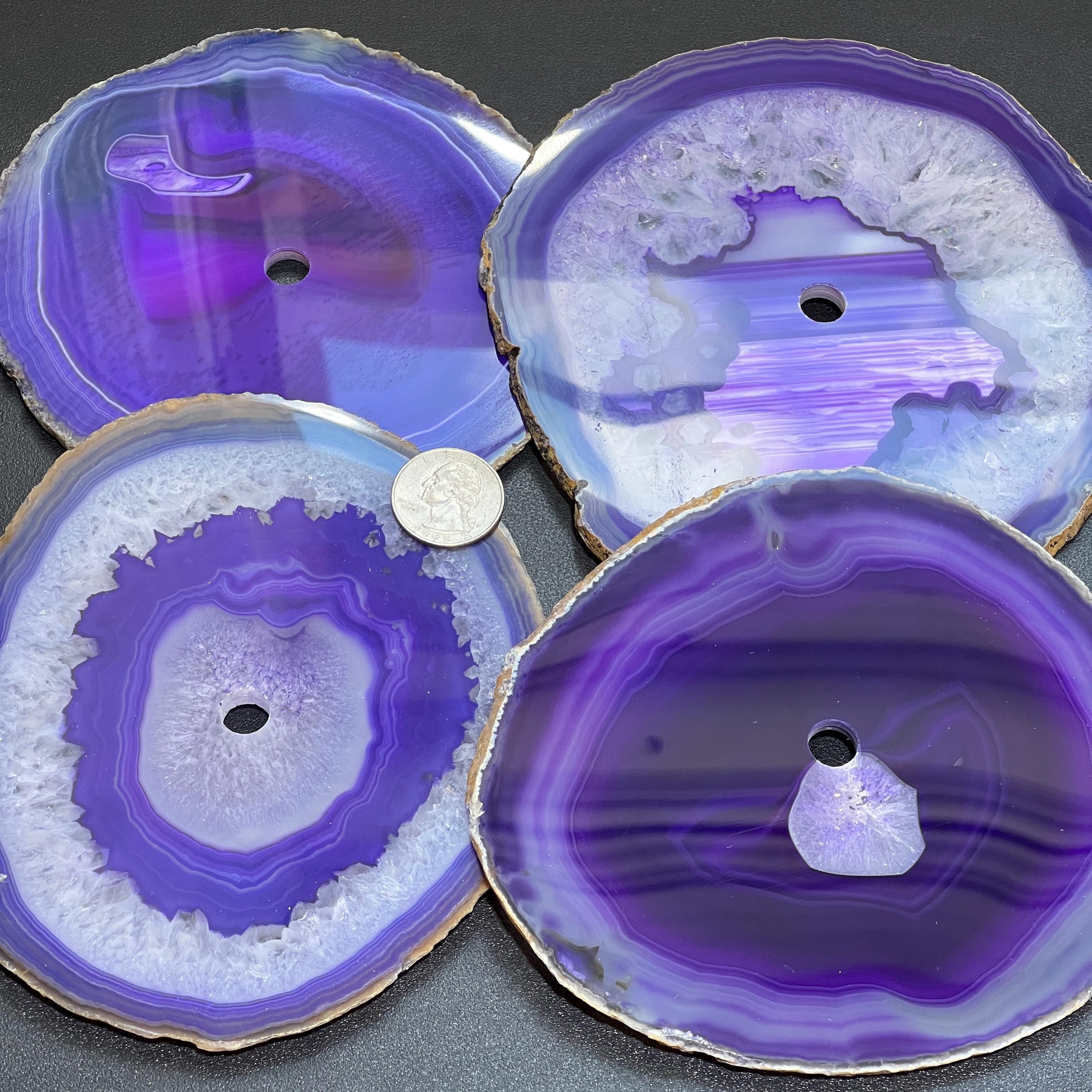 Large Purple Color Agate Slice Clock Faces (5.5 to 6 Inches)(1 CM Drilled Hole) Amazing Crystals
