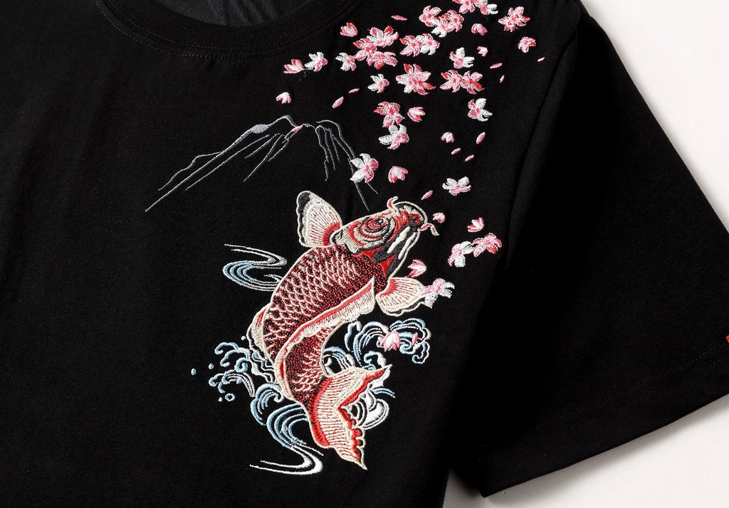 KH628 Red Koi Fish Embroidered Tee Niepce