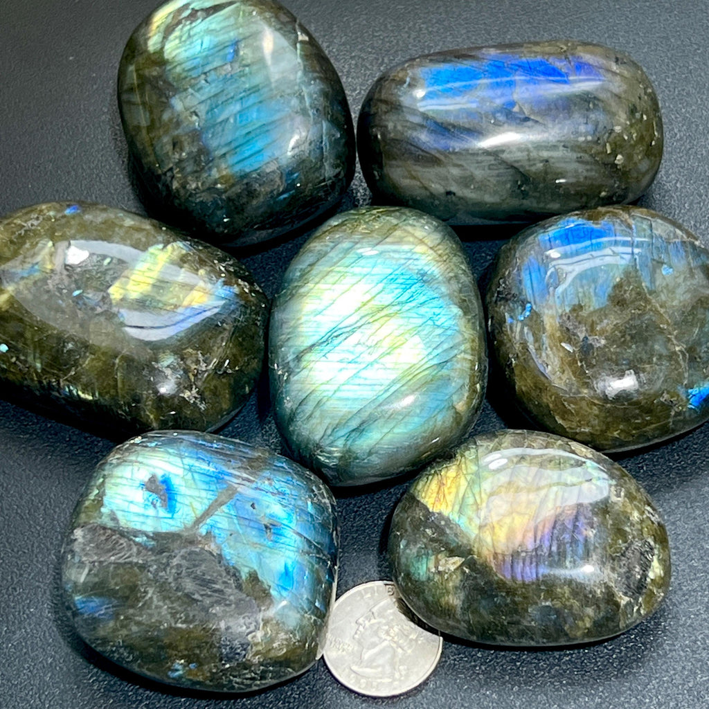 Large Flashy Labradorite Palm Stones Tumbled Carvings (By The Piece or Pound) Wholesale Amazing Crystals