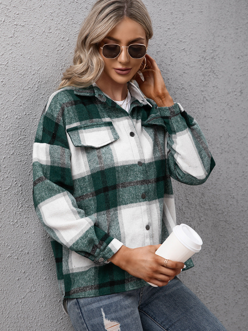Ivy Lane Plaid Long Sleeve Shirt Jacket NicholesGifts