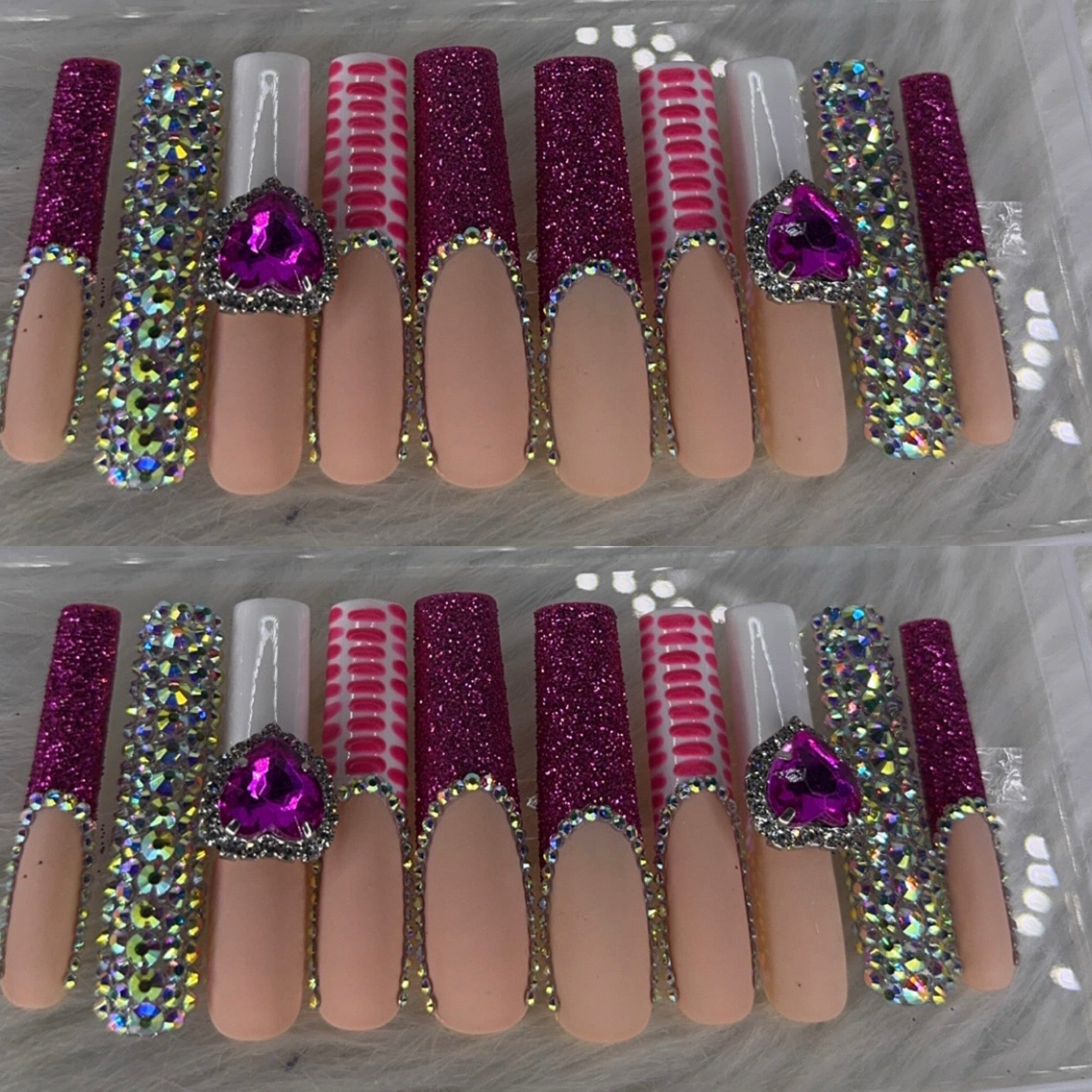 Pink long crystal press on nails HOL stores