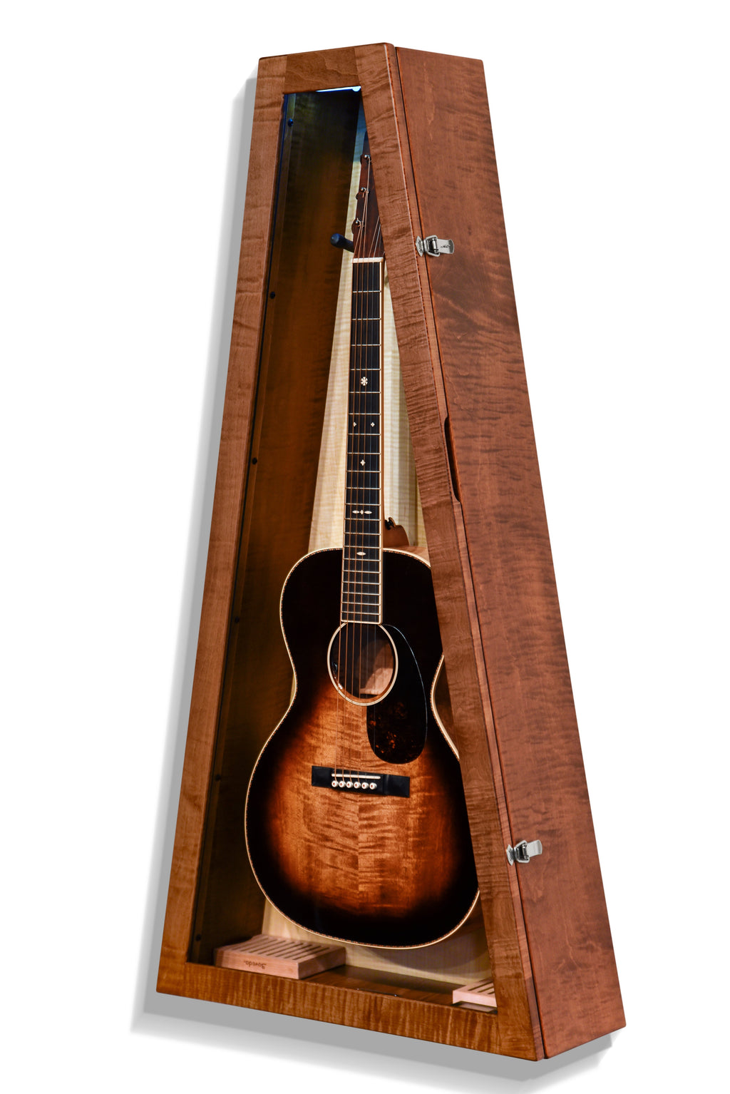 ClimaCase Triangle Humidor - Flamed Maple with Boston Stain and Natural Flamed Maple Back Acoustic Remedy Cases