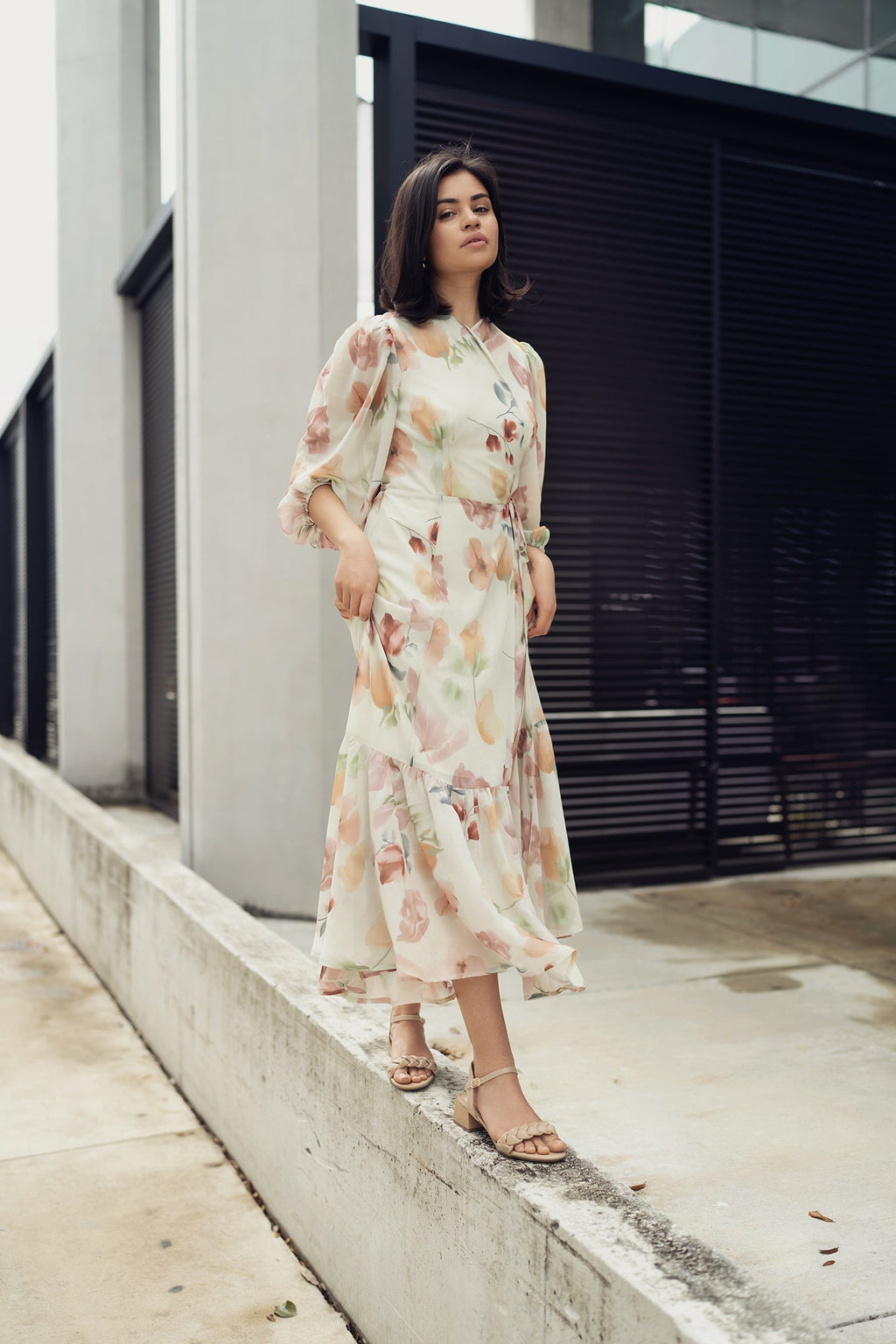 WRAP DRESS IN CREAM/PINK FLORAL profile-nyc