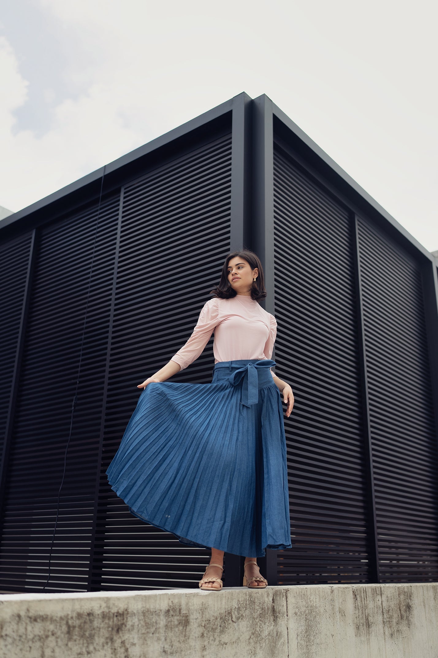 TENCEL DROP WAIST PLEATED SKIRT profile-nyc