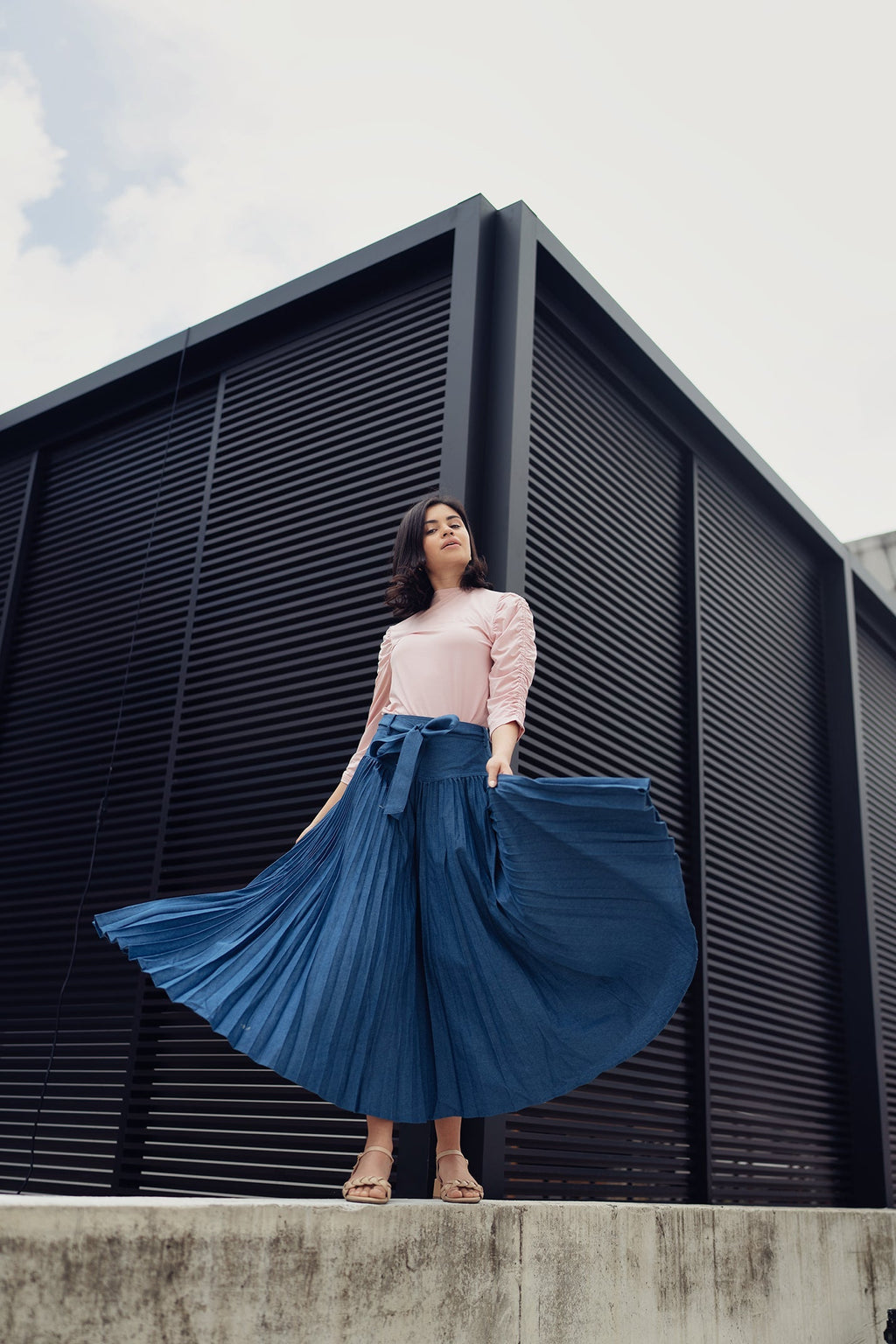 TENCEL DROP WAIST PLEATED SKIRT profile-nyc