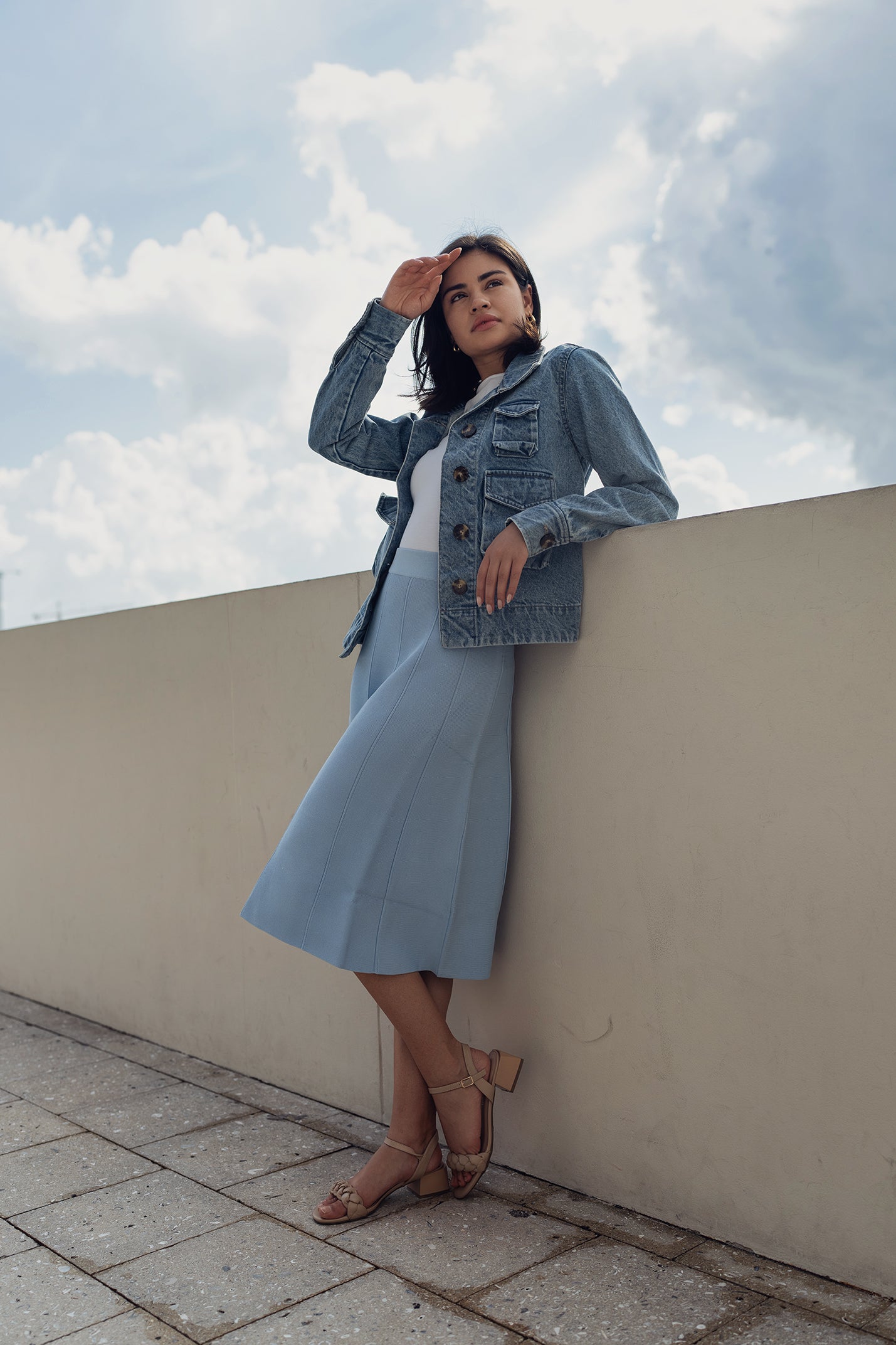 SUMMER SEAM SKIRT IN SKY BLUE profile-nyc