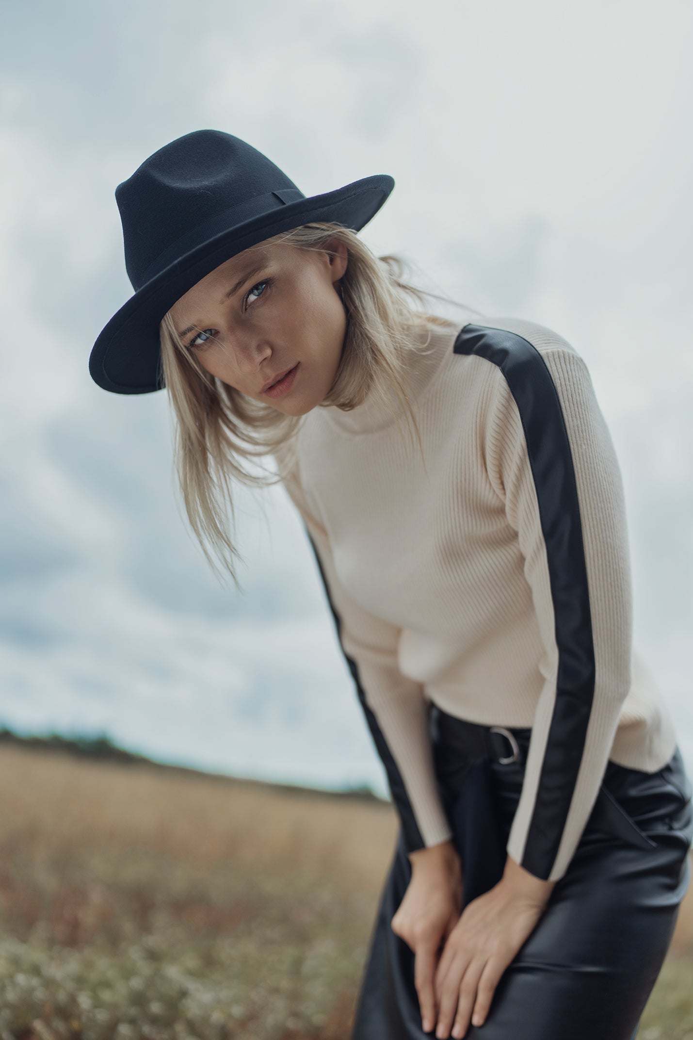 TURTLENECK SWEATER WITH LEATHER DETAIL profile-nyc