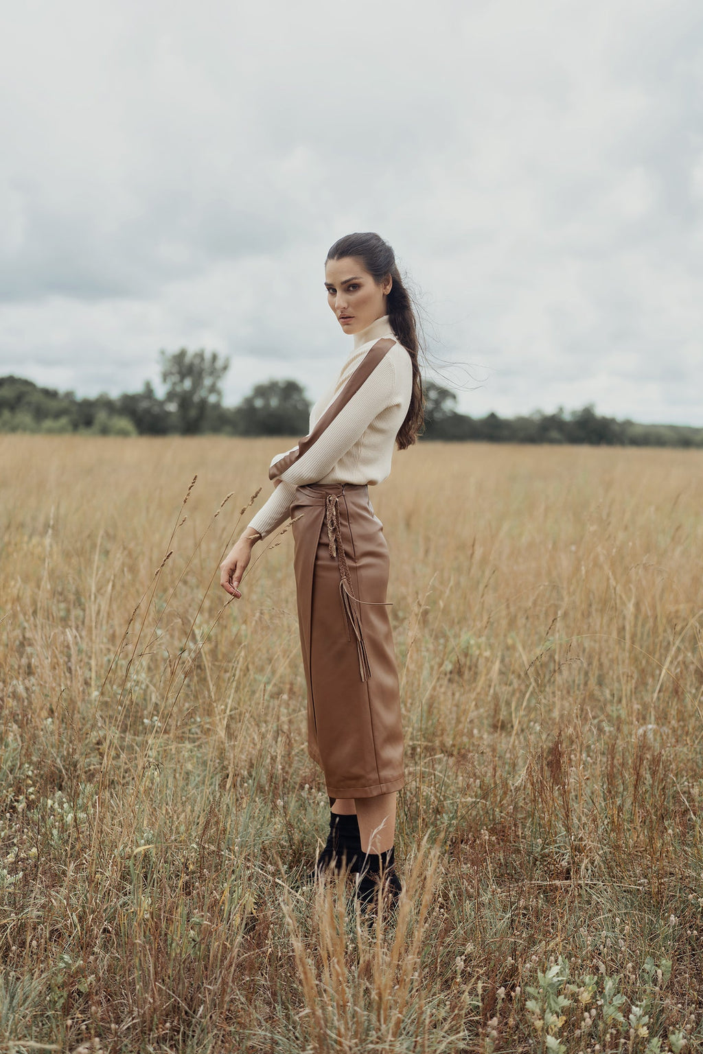 LEATHER FAUX WRAP SKIRT profile-nyc