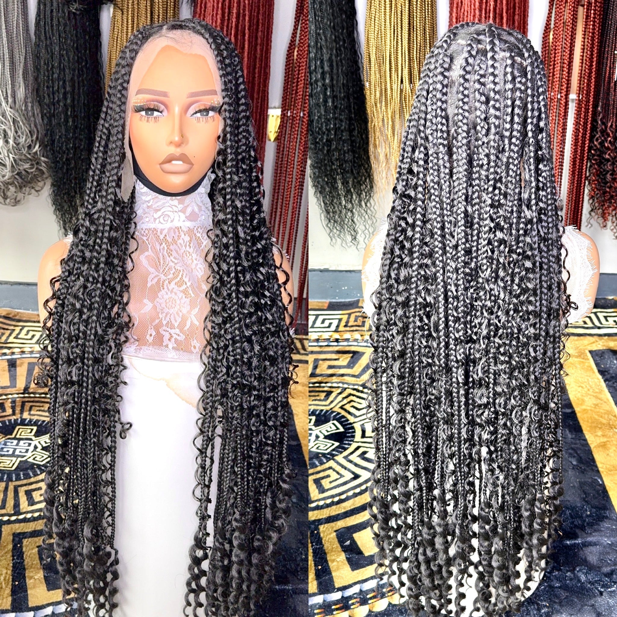 Black Boho knotless braids large knots HOL stores