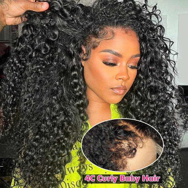 4C Kinky Edges HD Lace Wigs Deep Water Wave 13x6 HD Lace Frontal Wig Human Hair Glueless 30 34 Inch Lace Front Wigs for Women HOL stores