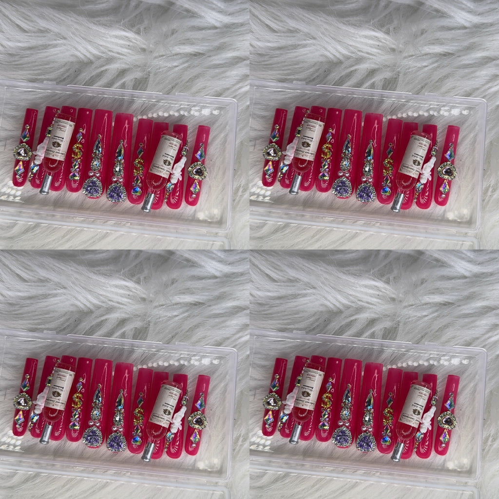 Pink acrylic press on nails with champagne HOL stores