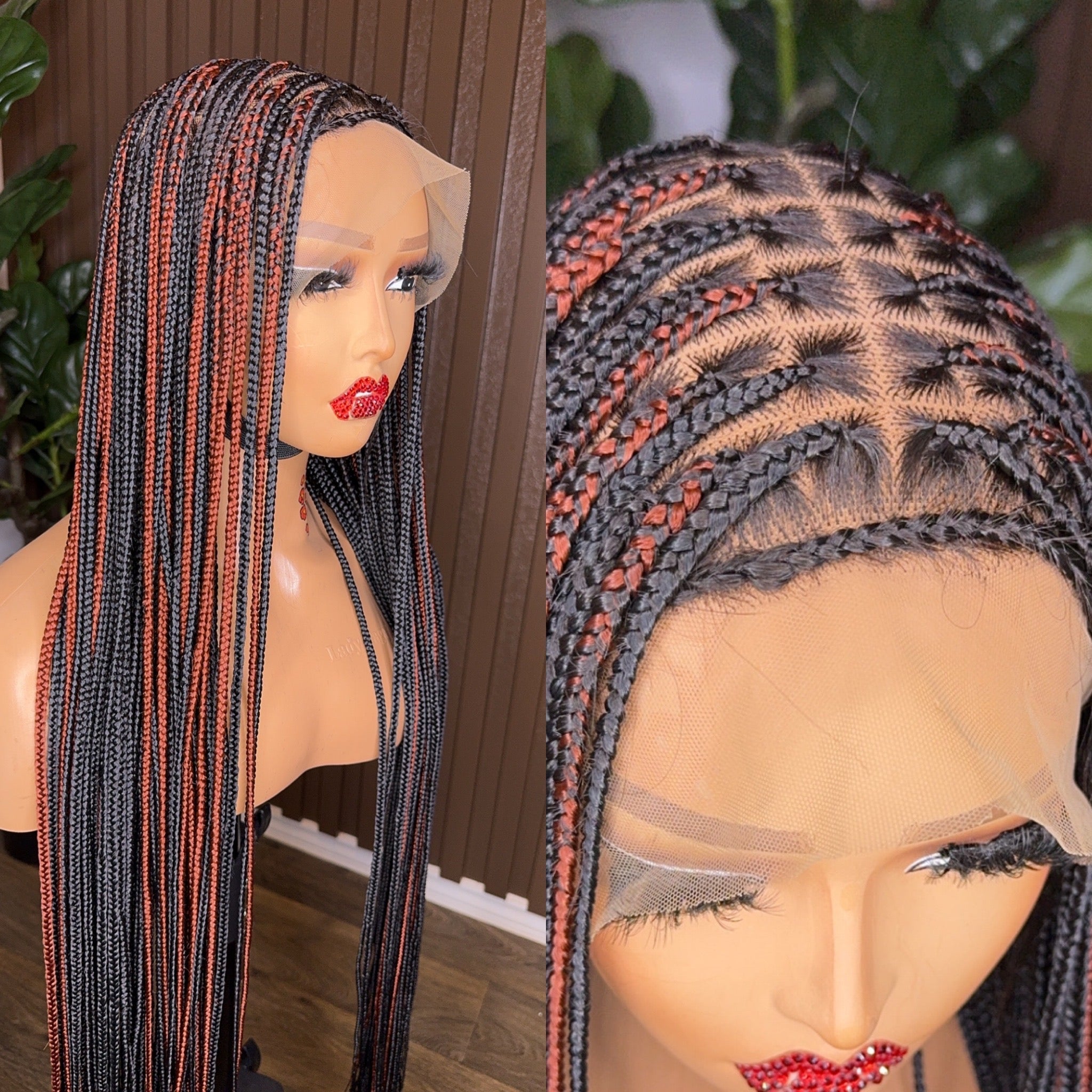 Black and brown knotless full lace 40 inches braided wig HOL stores