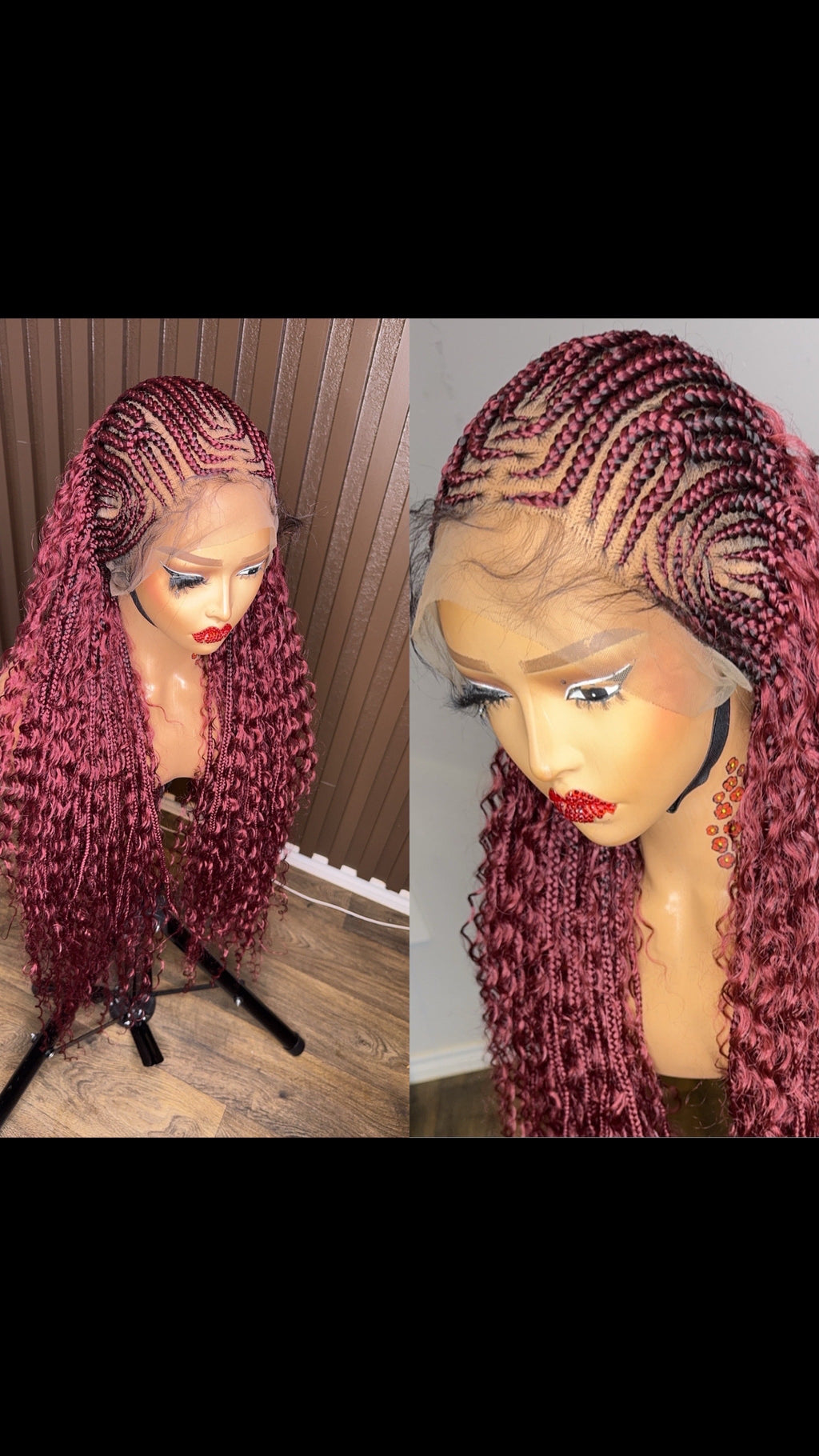 Cornrows braided wig in burgundy, brown and color 27 HOL stores