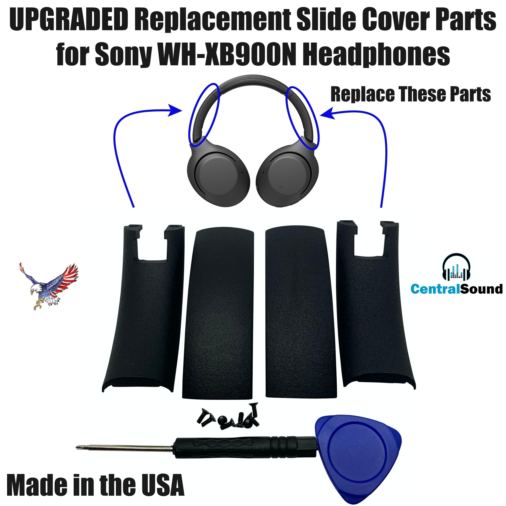 Replacement Side Cover Slider Parts UPGRADE KIT for Sony WH-XB900N WHXB900N CentralSound