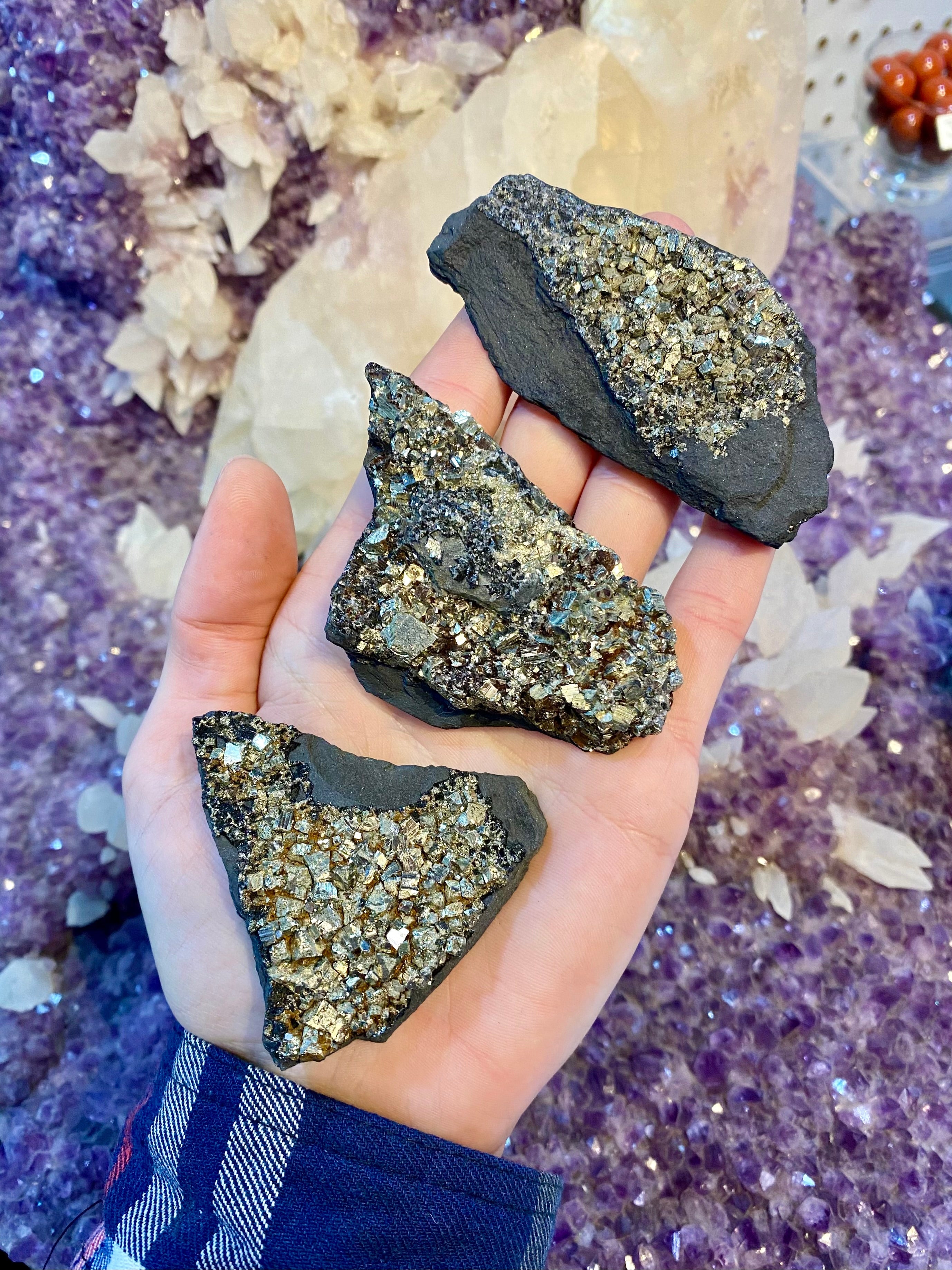 Pyrite on Shungite Raw Small Chunk | Brazil Curious Muse Crystals