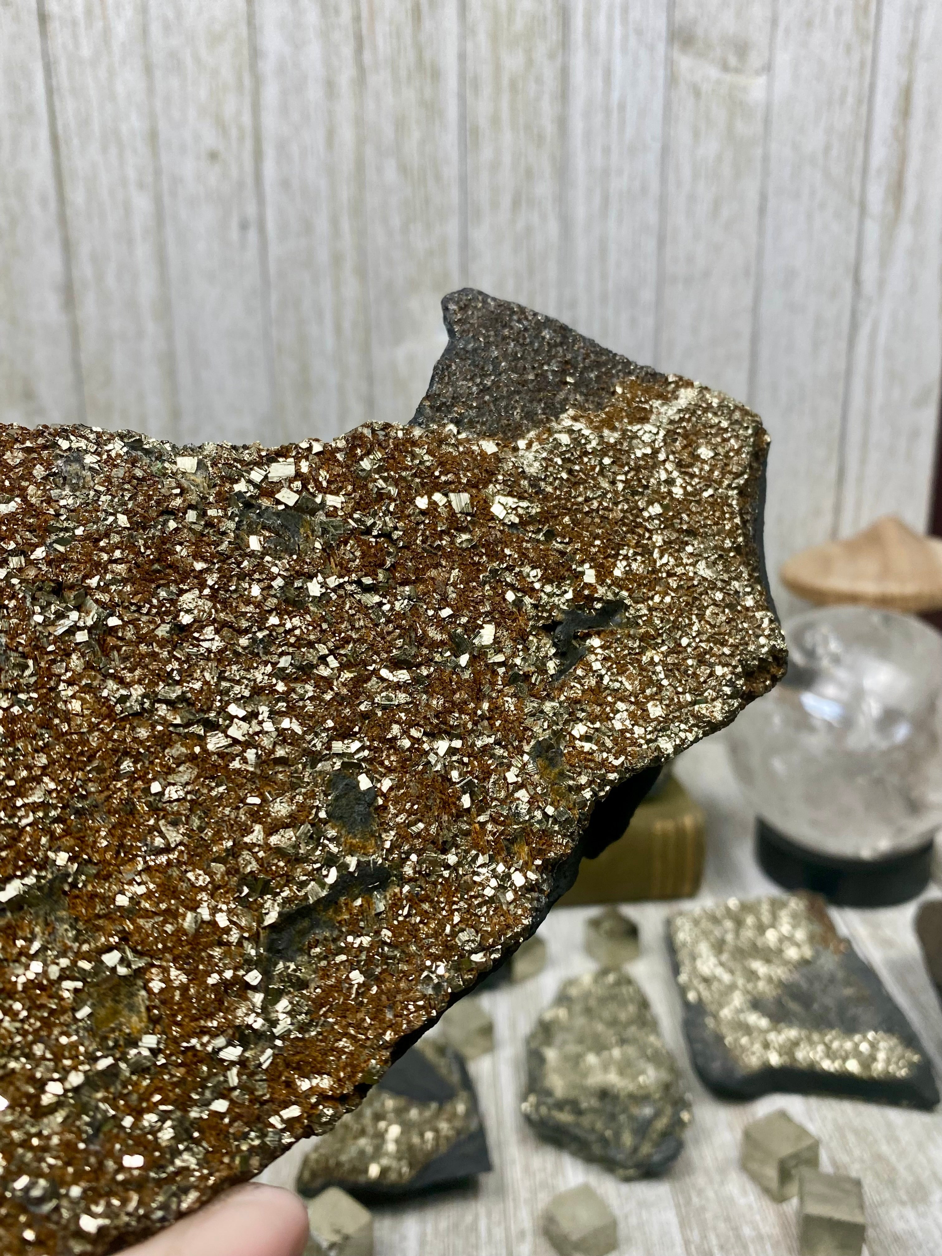 Pyrite on Shungite Raw Layered Plate | Brazil Curious Muse Crystals