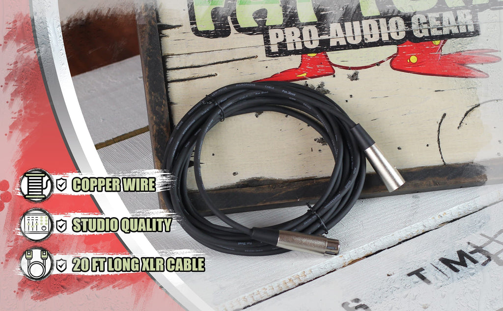 XLR Microphone Cable by FAT TOAD - 20ft Professional Pro Audio Mic Cord Extension Patch with Male to Female Lo-Z Connector - 24 AWG Wire & Balanced GeekStands.com