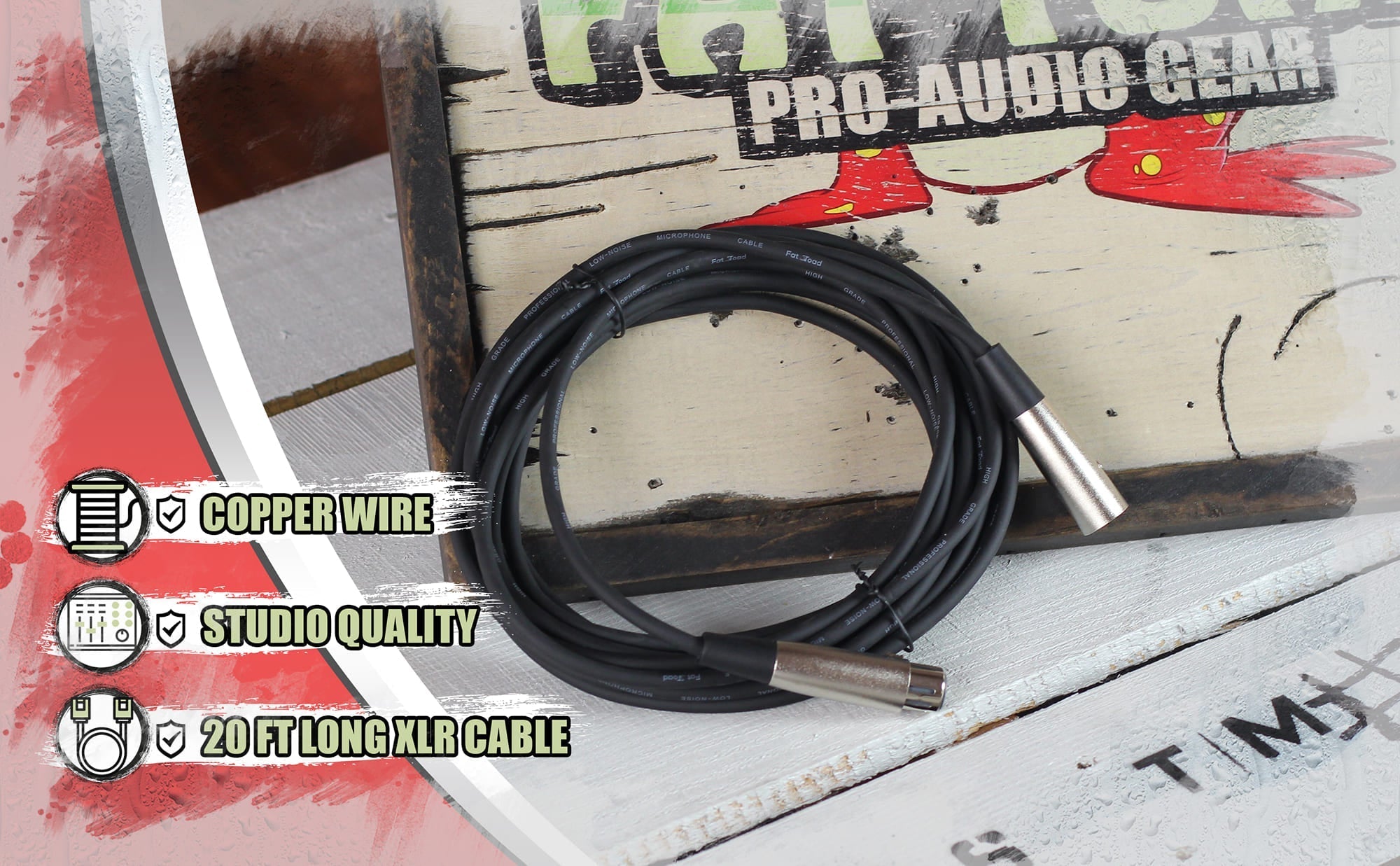 XLR Microphone Cable by FAT TOAD - 20ft Professional Pro Audio Mic Cord Extension Patch with Male to Female Lo-Z Connector - 24 AWG Wire & Balanced GeekStands.com