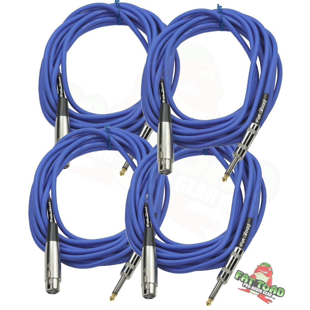 XLR Female to 1/4" Male Jack Microphone Cables (4 Pack) by FAT TOAD - 20ft Pro Audio Blue Mic Cord Extension Patch Lo-Z Connector, 24 AWG Wire GeekStands.com