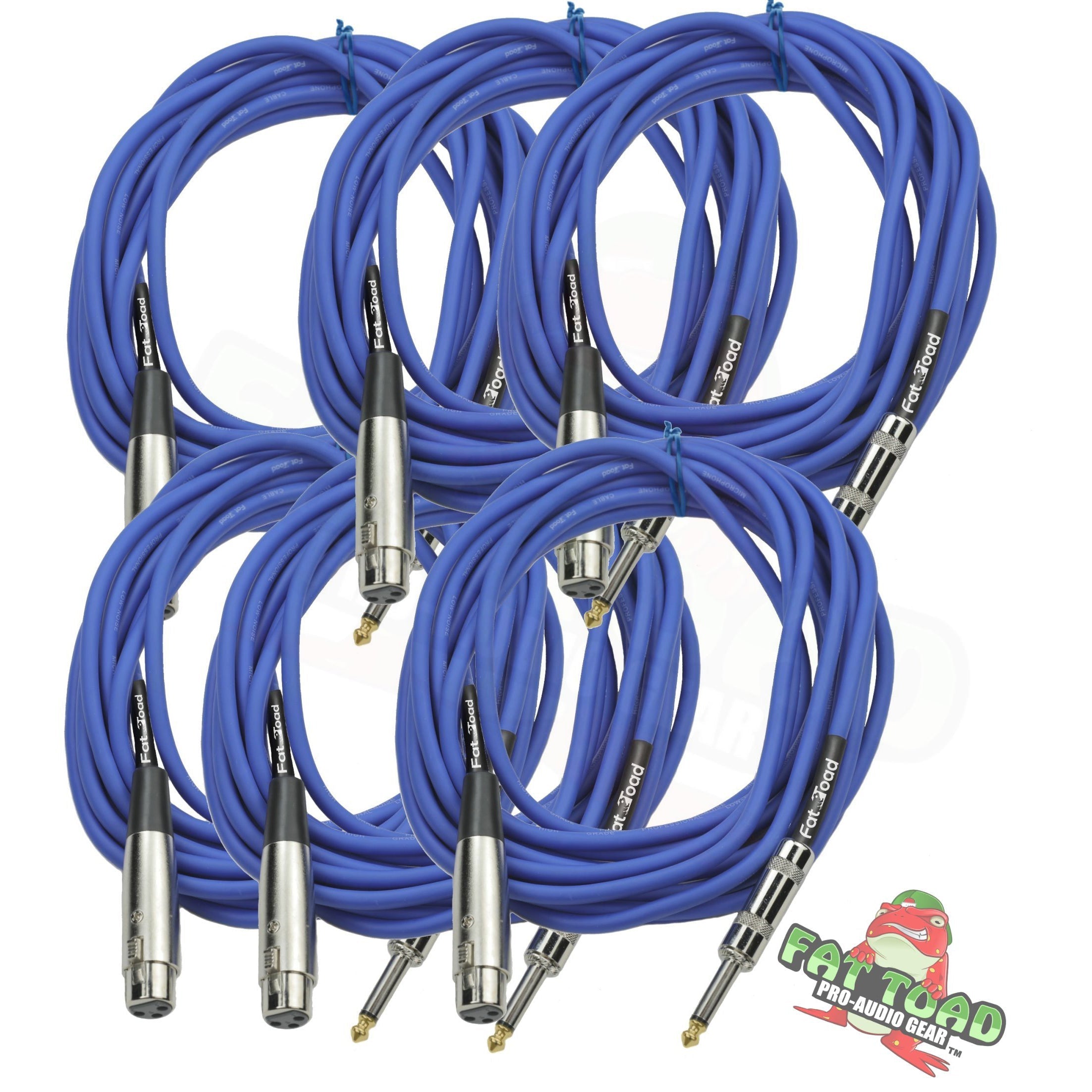XLR Female to 1/4" Male Jack Microphone Cables (6 Pack) by FAT TOAD- 20ft Professional Pro Audio Mic Blue Cord Patch Lo-Z Connector, 24 Gauge Shielded GeekStands.com