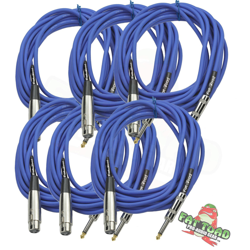 XLR Female to 1/4" Male Jack Microphone Cables (6 Pack) by FAT TOAD| 20ft Professional Pro Audio Mic Blue Cord Patch Lo-Z Connector | 24 Gauge Shielded, Balanced Wire for Impeccable DJ Audio Recording GeekStands.com