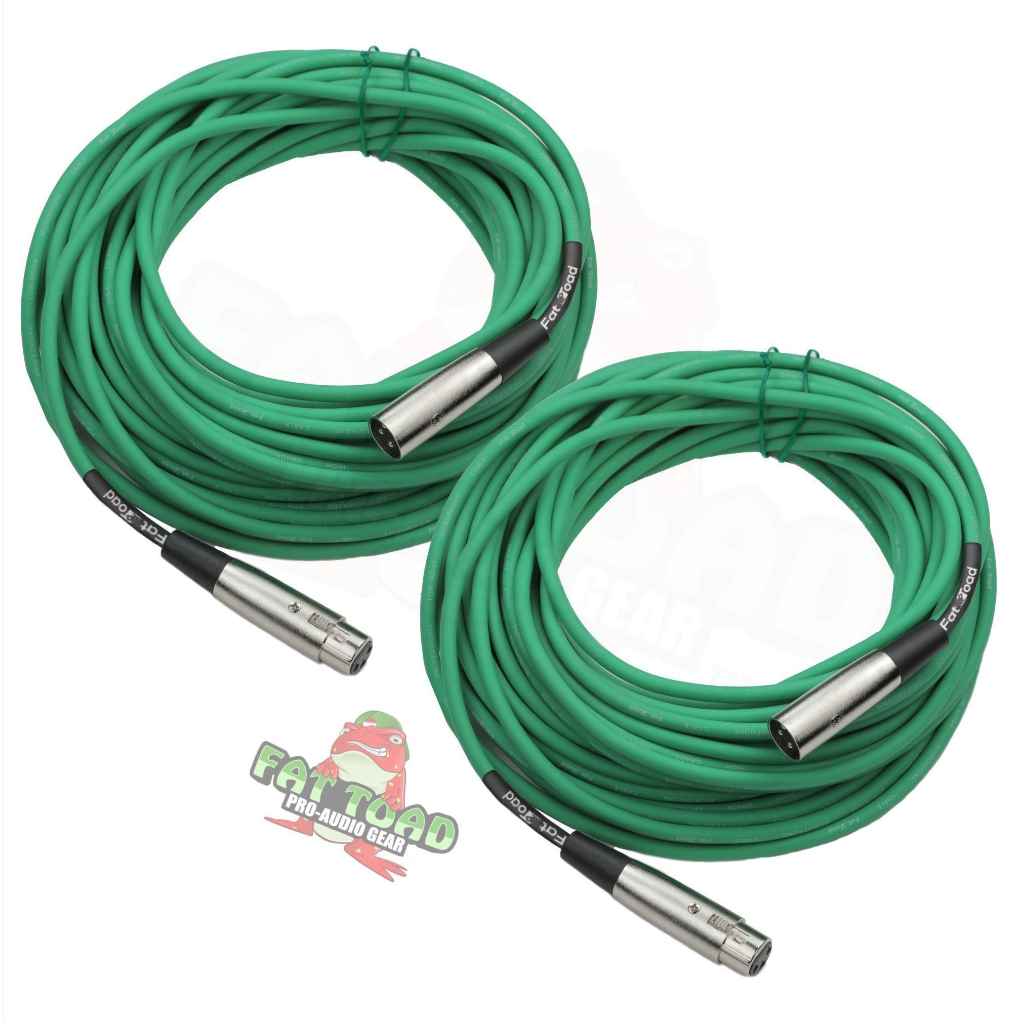 XLR Microphone Cables (2 Pack) by FAT TOAD - 50ft Pro Audio Green Mic Cord Patch Extension & Male to Female Lo-Z Connector - 24 AWG Shielded Wire GeekStands.com