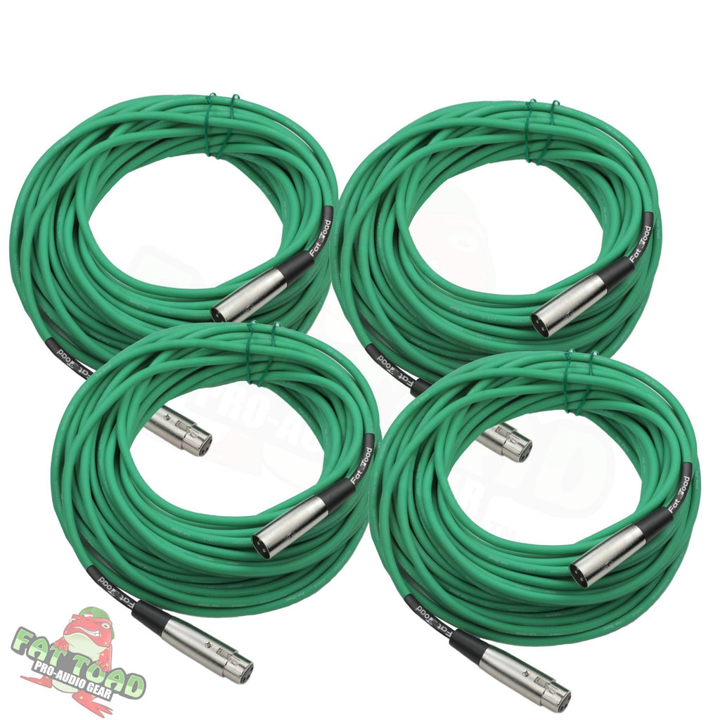 XLR Microphone Cables (4 Pack) by FAT TOAD | 50ft Professional Pro Audio Green Mic Cord Extension Patch with Lo-Z Connector | 24 AWG Shielded Wire & Balanced for Music Recording Studio Mixer Gear GeekStands.com