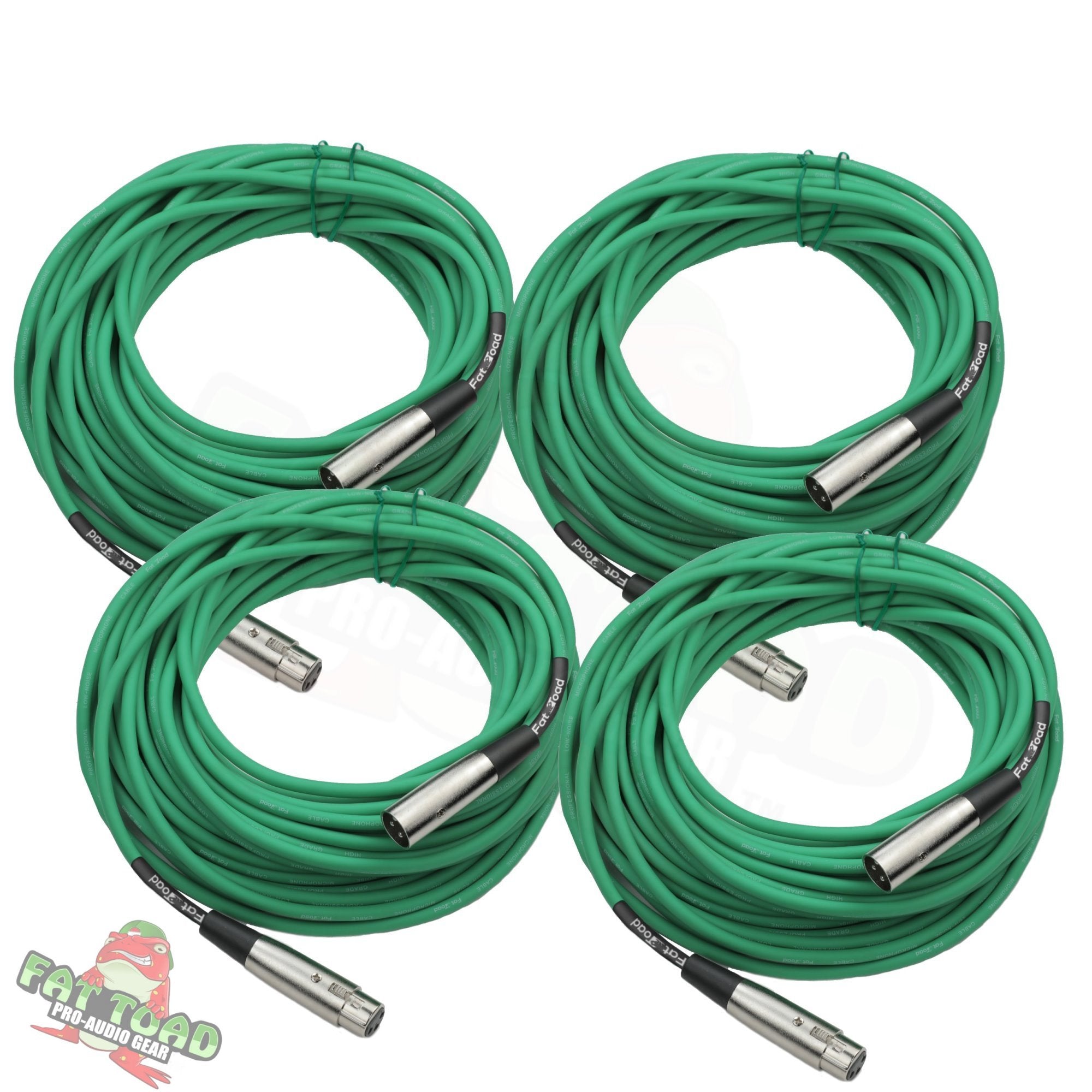 XLR Microphone Cables (4 Pack) by FAT TOAD | 50ft Professional Pro Audio Green Mic Cord Extension Patch with Lo-Z Connector | 24 AWG Shielded Wire & Balanced for Music Recording Studio Mixer Gear GeekStands.com