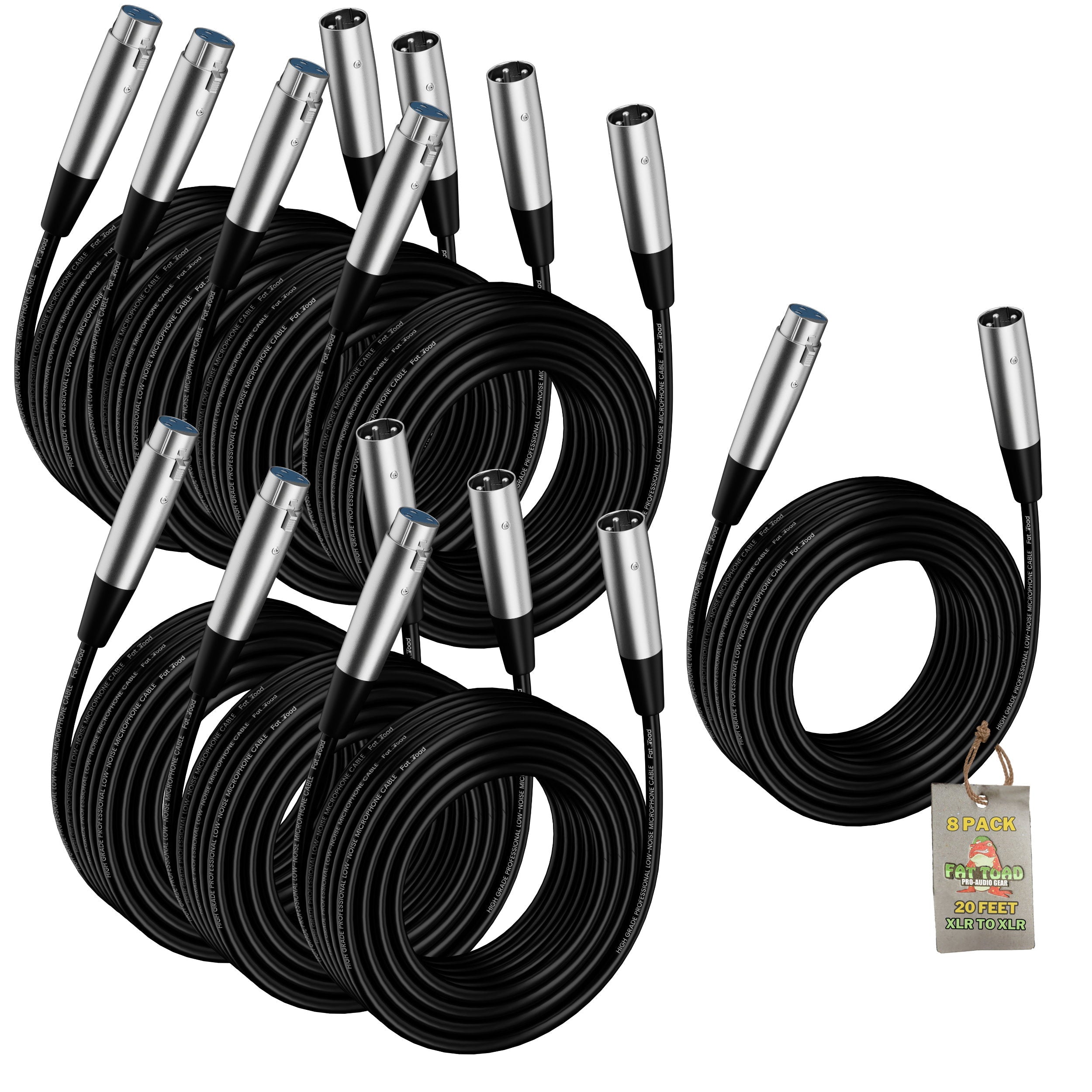 Microphone Cables by FAT TOAD | (8 Pack) 20ft Professional Pro Audio XLR Mic Cord Patch with Female & Male Connector | 24GA Shielded Wire & Balanced for Recording Studio Mixer | Speaker DJ Stage Gear GeekStands.com