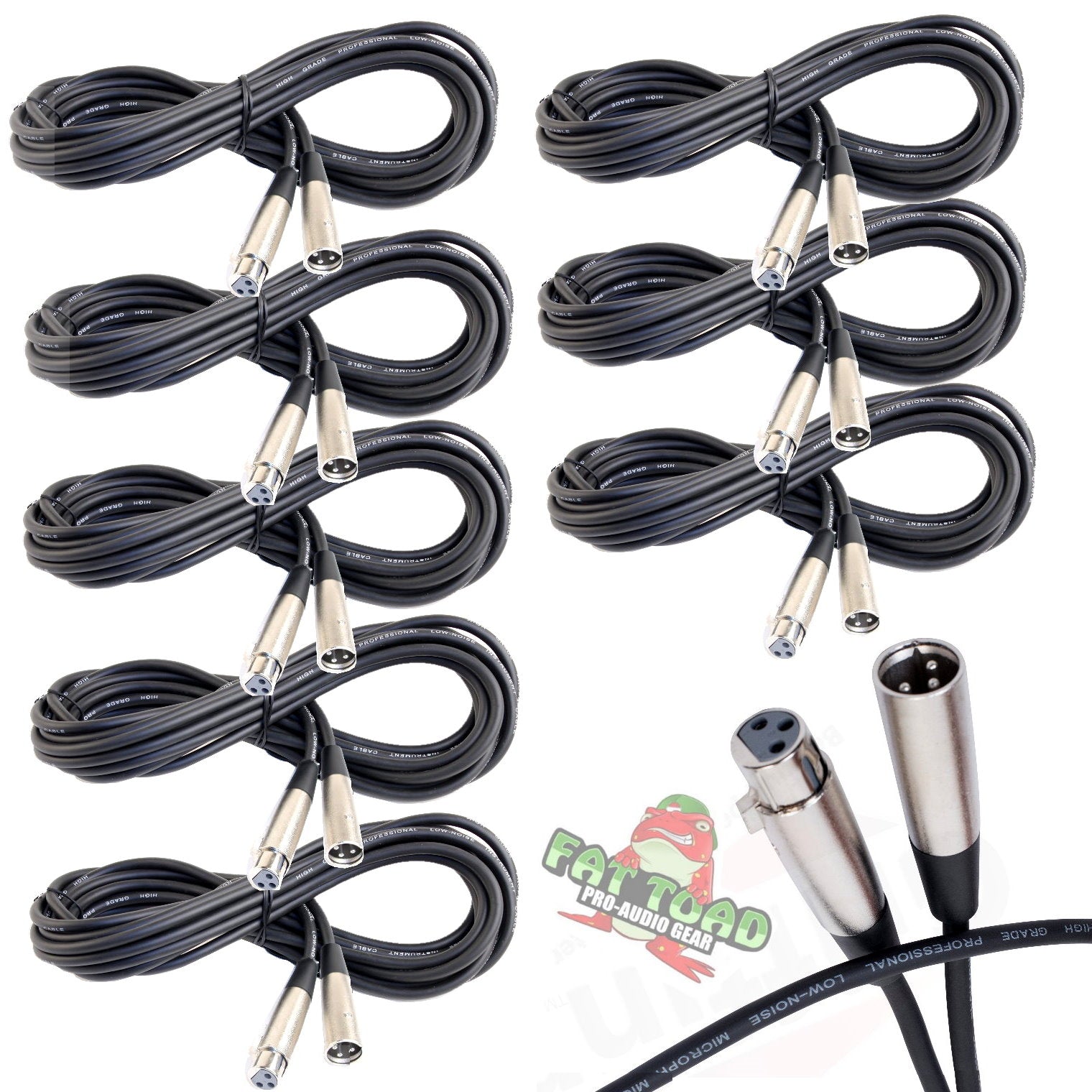 Microphone Cables by FAT TOAD - (8 Pack) 20ft Professional Pro Audio XLR Mic Cord Patch with Female & Male Connector - 24GA Shielded Wire & Balanced GeekStands.com
