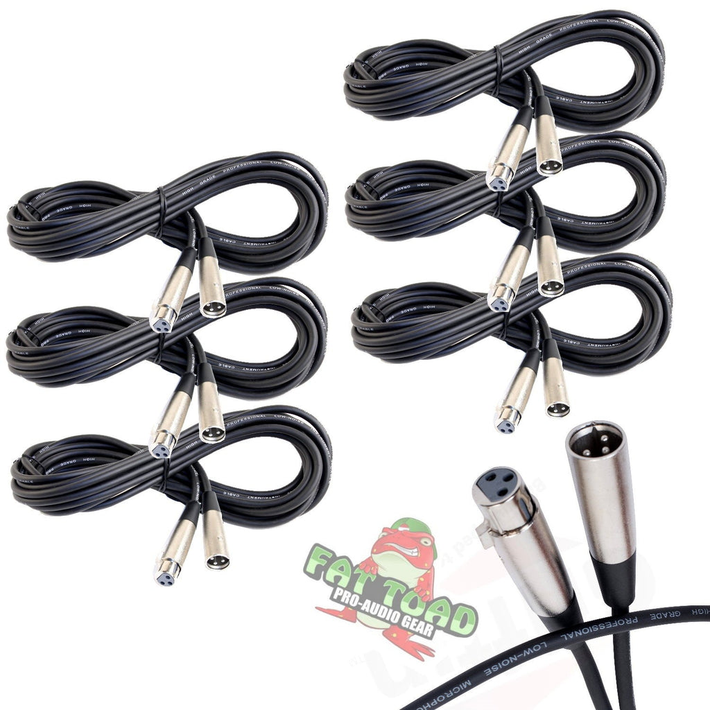 XLR Microphone Cables (6 Pack) by FAT TOAD - 20ft Pro Audio Mic Cord Patch Extension with Lo-Z Connector - 24 AWG Wire & Balanced for Recording GeekStands.com