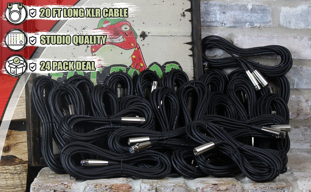 24 PACK - FAT TOAD XLR Mic Wires | 20ft Professional Pro Audio Microphone Cord Extension Patch with Lo-Z Connector | 24 AWG Shielded Cables & Balanced for DMX Music Recording Studio Mixer Gear GeekStands.com