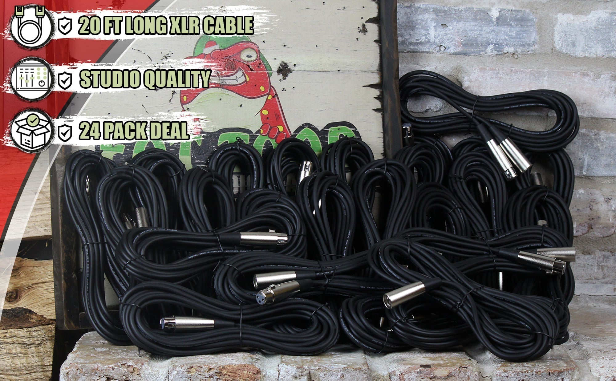 24 PACK - FAT TOAD XLR Mic Wires | 20ft Professional Pro Audio Microphone Cord Extension Patch with Lo-Z Connector | 24 AWG Shielded Cables & Balanced for DMX Music Recording Studio Mixer Gear GeekStands.com