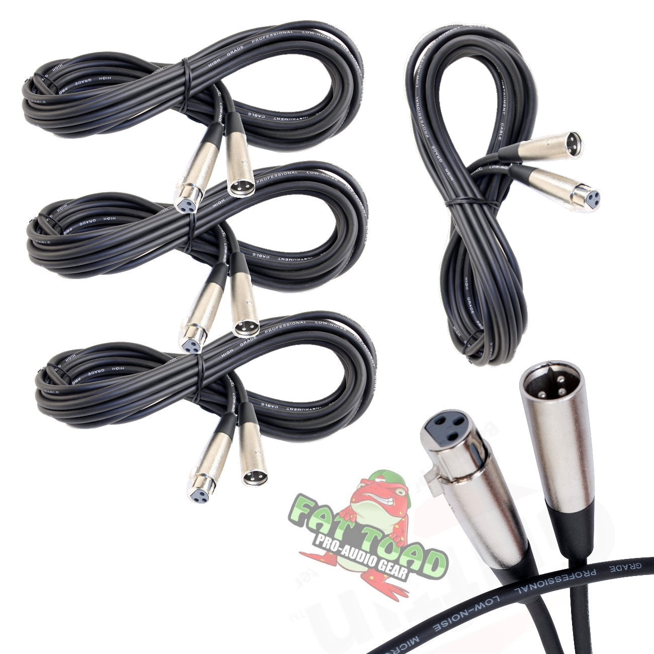 Microphone Cables by FAT TOAD - (4 Pack) 20ft Pro Audio XLR Mic Cord Patch Extension with Female & Male Connector - 24 AWG Shielded Wire & Balanced GeekStands.com