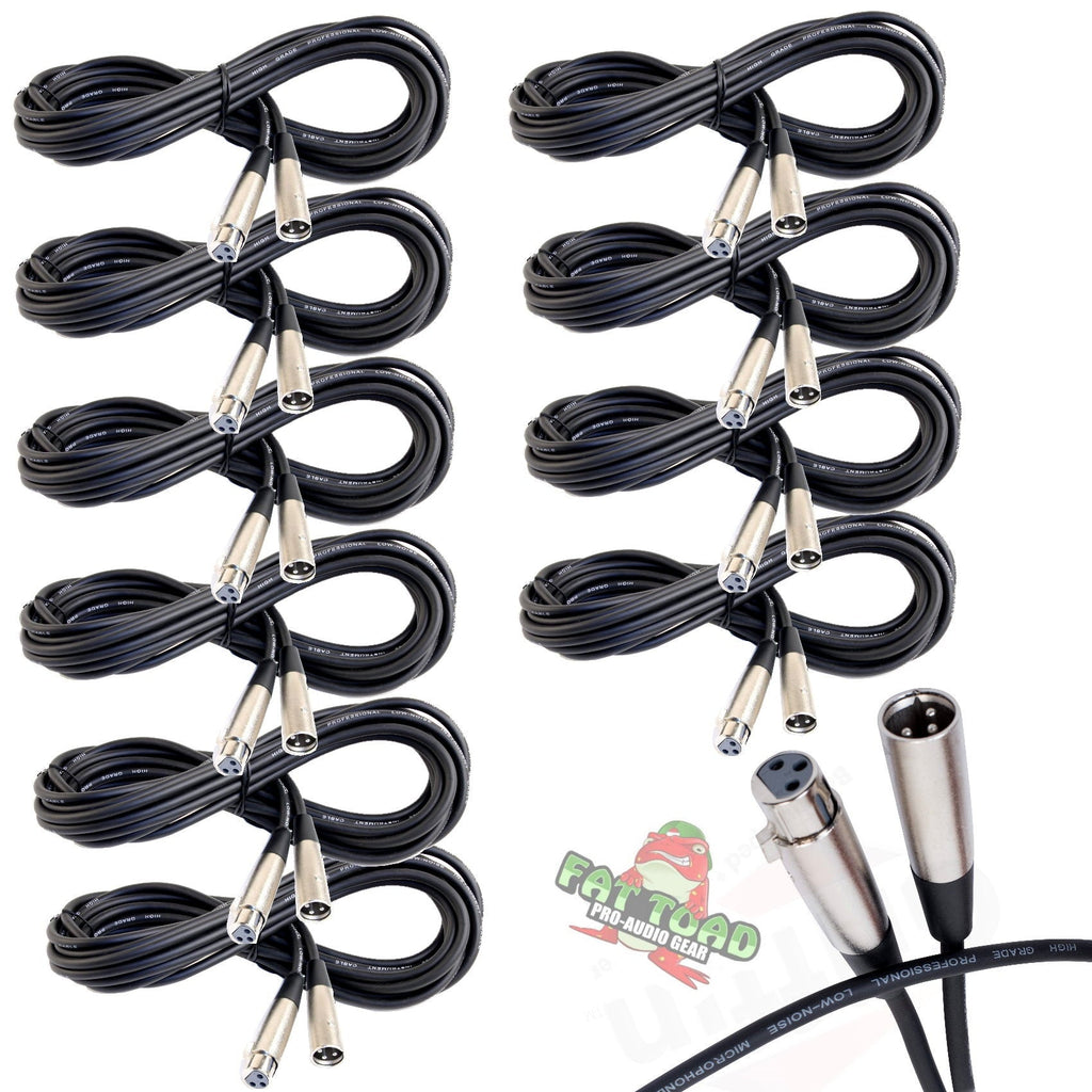 Microphone Cables by FAT TOAD (10 Pack) 20ft Professional Pro Audio XLR Mic Cord Patch with Female & Male Connector - 24 AWG Shielded Wire & Balanced GeekStands.com