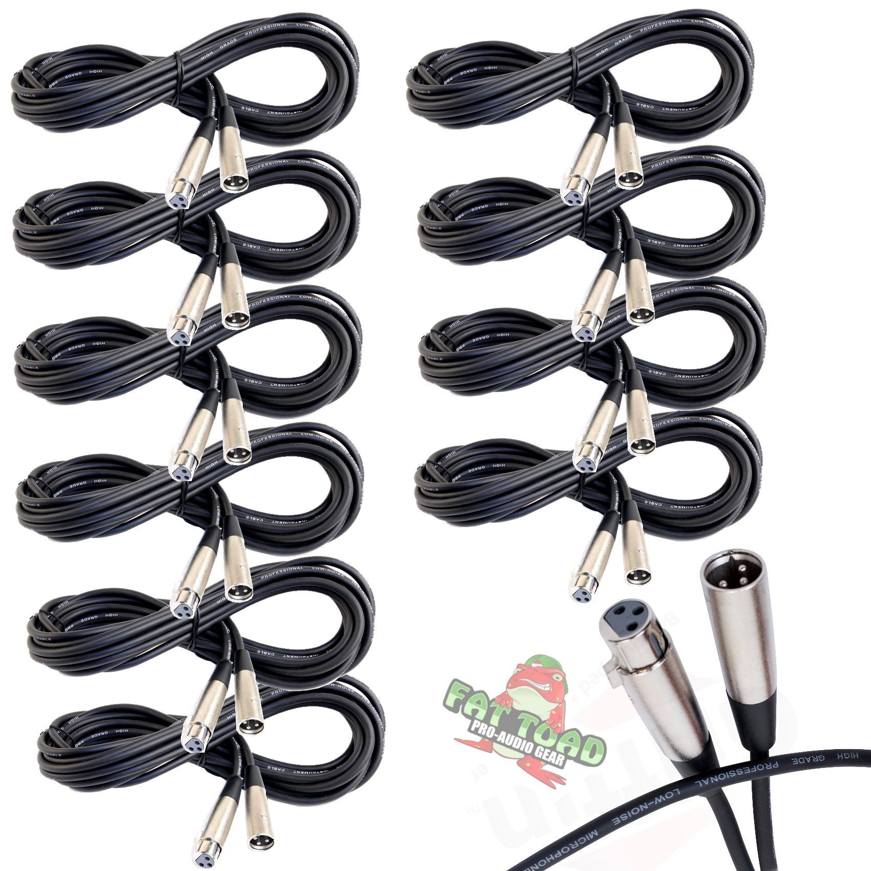 Microphone Cables by FAT TOAD (10 Pack) 20ft Professional Pro Audio XLR Mic Cord Patch with Female & Male Connector - 24 AWG Shielded Wire & Balanced GeekStands.com