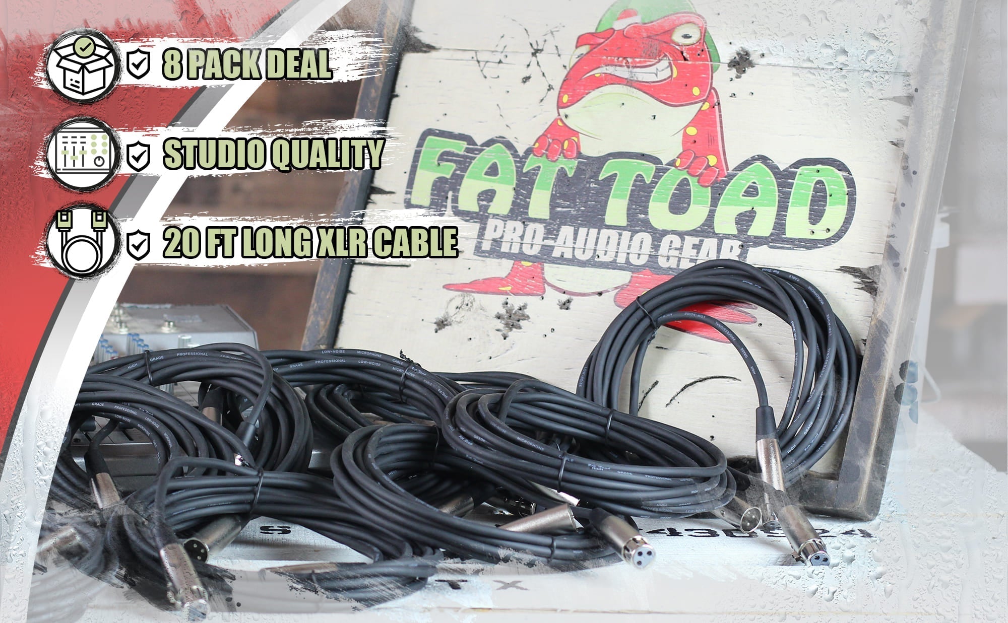 Microphone Cables by FAT TOAD - (8 Pack) 20ft Professional Pro Audio XLR Mic Cord Patch with Female & Male Connector - 24GA Shielded Wire & Balanced GeekStands.com