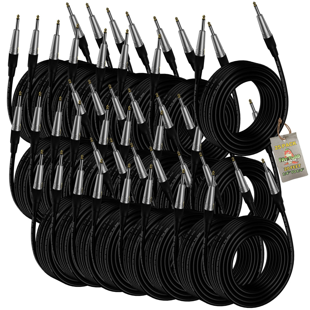 20FT Guitar Cords (24-Pack) by FAT TOAD - 24 AWG Instrument Cables for Electric Guitar, Bass, Amplifier, Speaker & Keyboard - Shielded 1/4-Inch Gold Straight-End Wires GeekStands.com