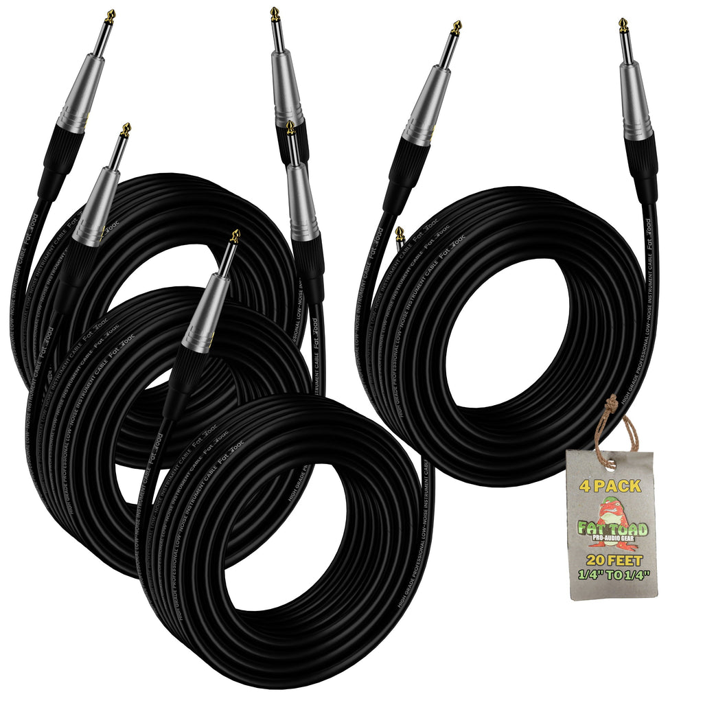 Guitar Cables (4 Pack) Instrument Cord by FAT TOAD | 24 AWG Patch Conductor for Electric or Acoustic Guitar, Bass, Amps, Keyboards & Pro-Audio DJ Recording Studio PA | 20FT 1/4 Inch Straight-End Wires GeekStands.com